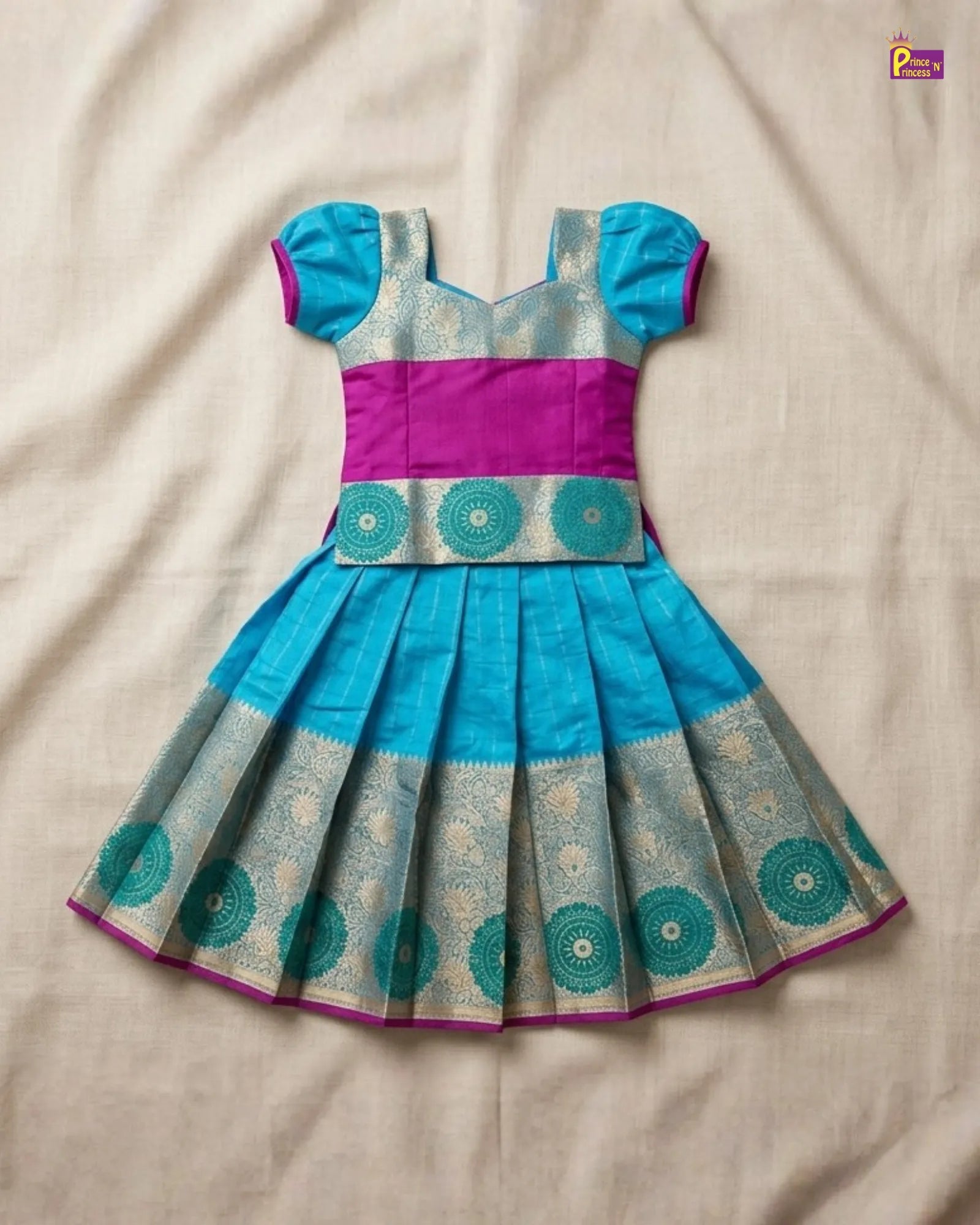 Kids Festival Pattu Pavadai - Rama Green & Purple Traditional Wear | PPP1742 for kids festival wear