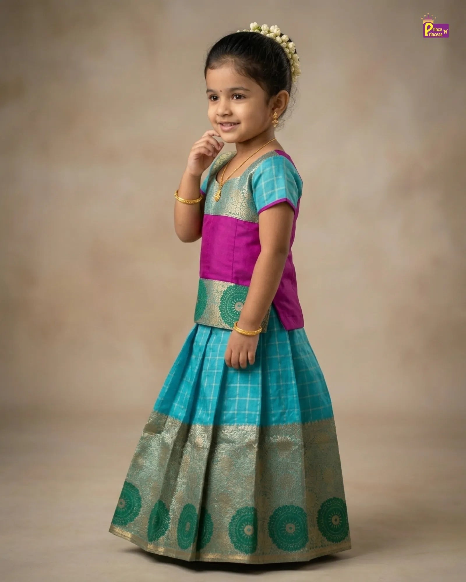 Kids Festival Pattu Pavadai - Rama Green & Purple Traditional Wear | PPP1742 for kids festival wear