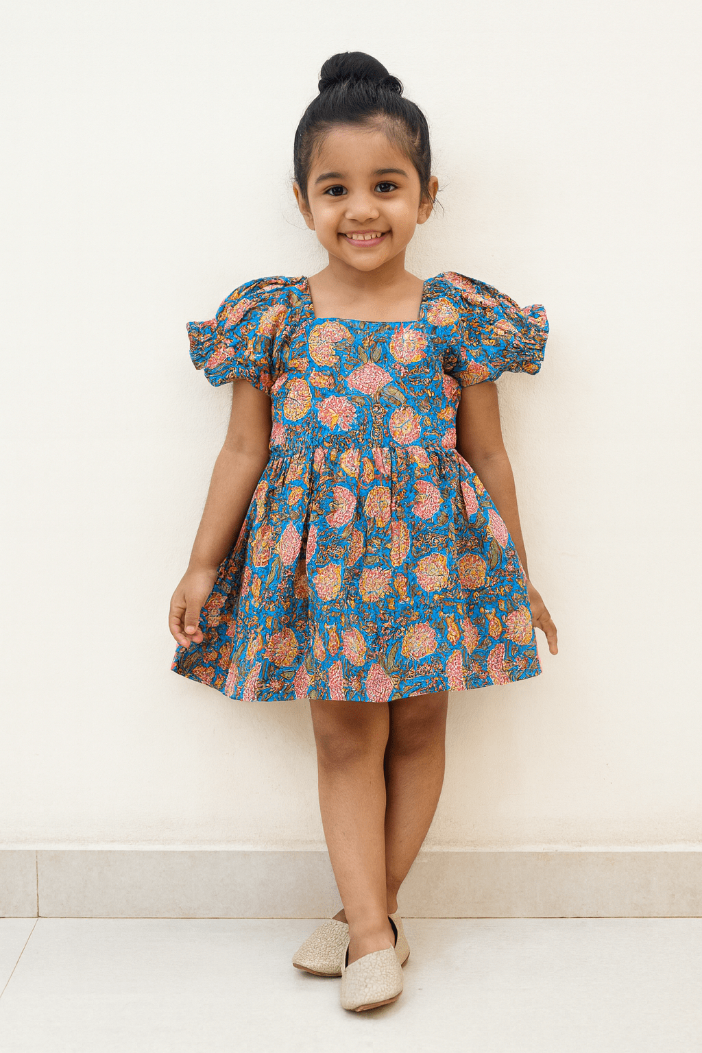 Kids Floral Blue Cotton Frock CF344 - Prince N Princess