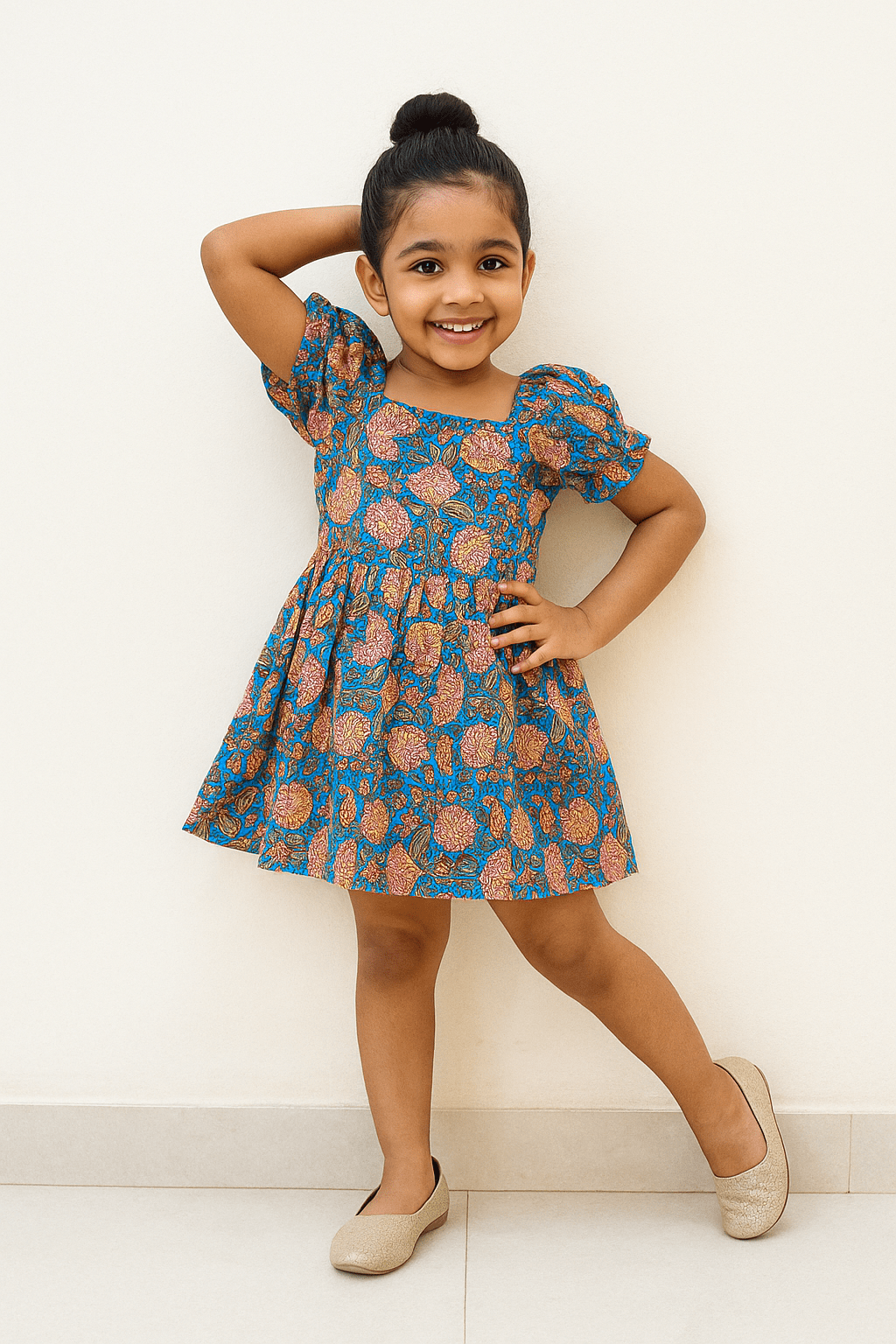 Kids Floral Blue Cotton Frock CF344 - Prince N Princess