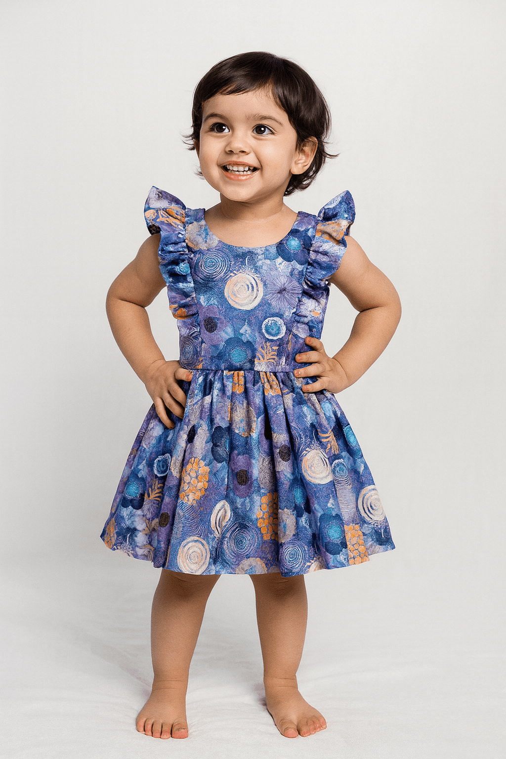 Kids Floral Blue Frock Cotton Frock CF312 - Prince N Princess