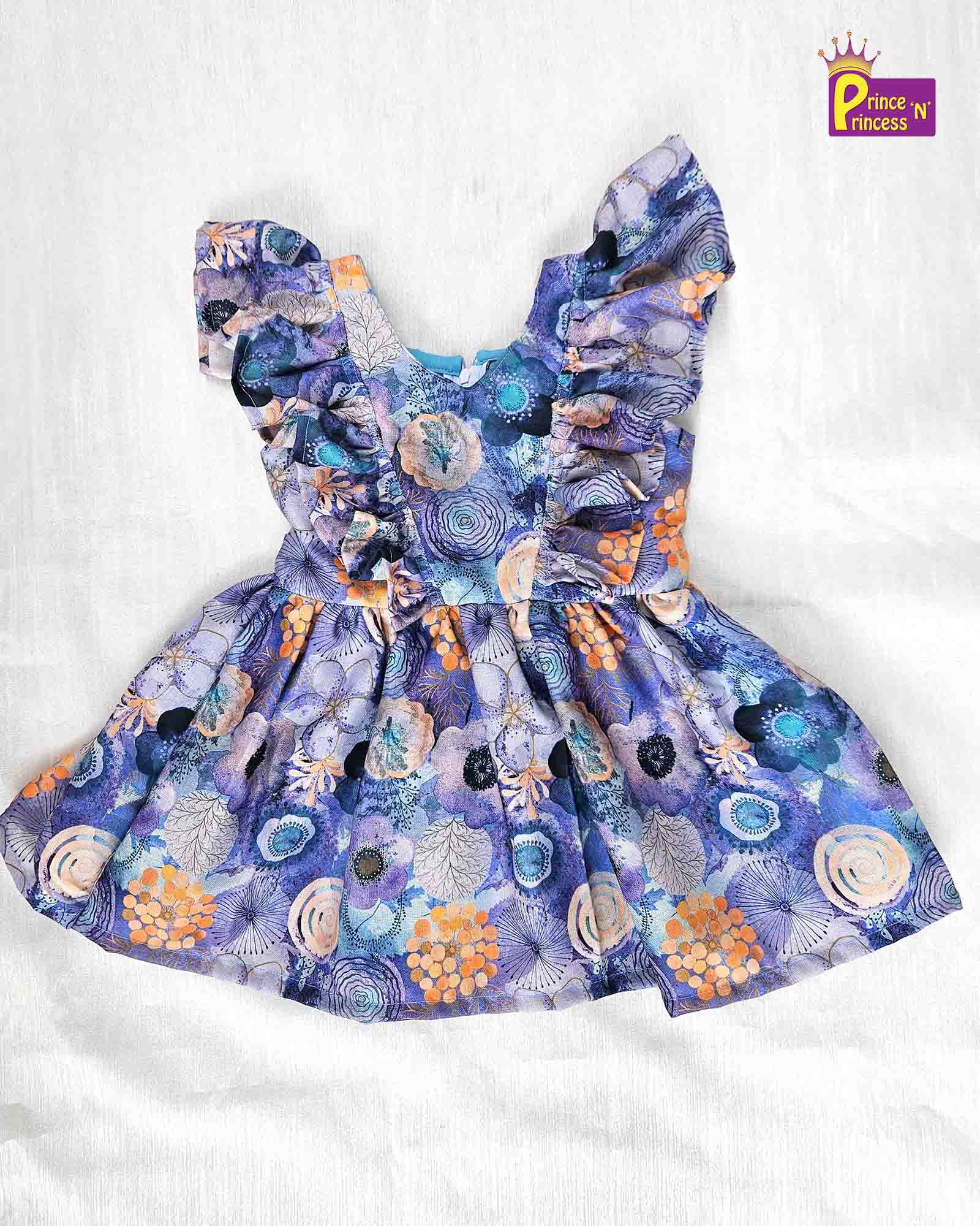 Kids Floral Blue Frock Cotton Frock CF312 - Prince N Princess