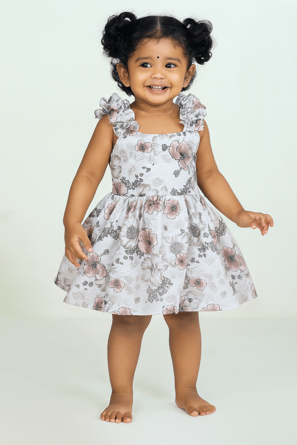 Kids Floral Grey White Cotton Frock CF324 - Prince N Princess