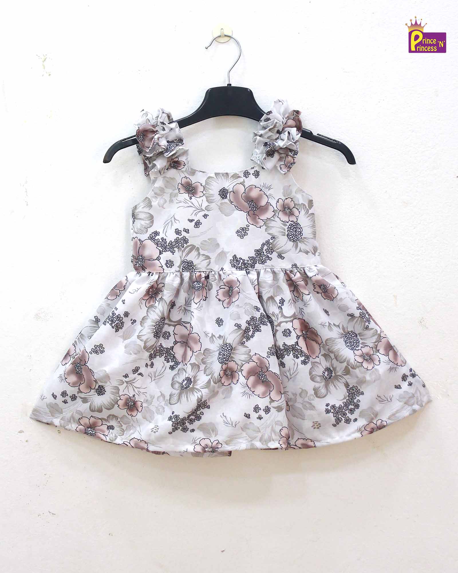 Kids Floral Grey White Cotton Frock CF324 - Prince N Princess