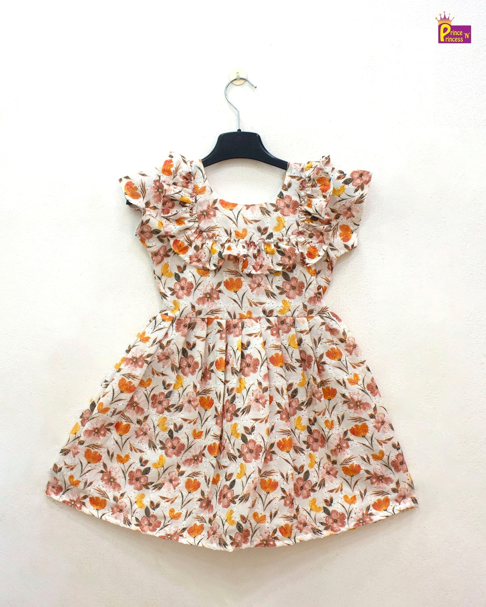 Kids Floral Peach Halfwhite hakoba Frock CF364 - Prince N Princess