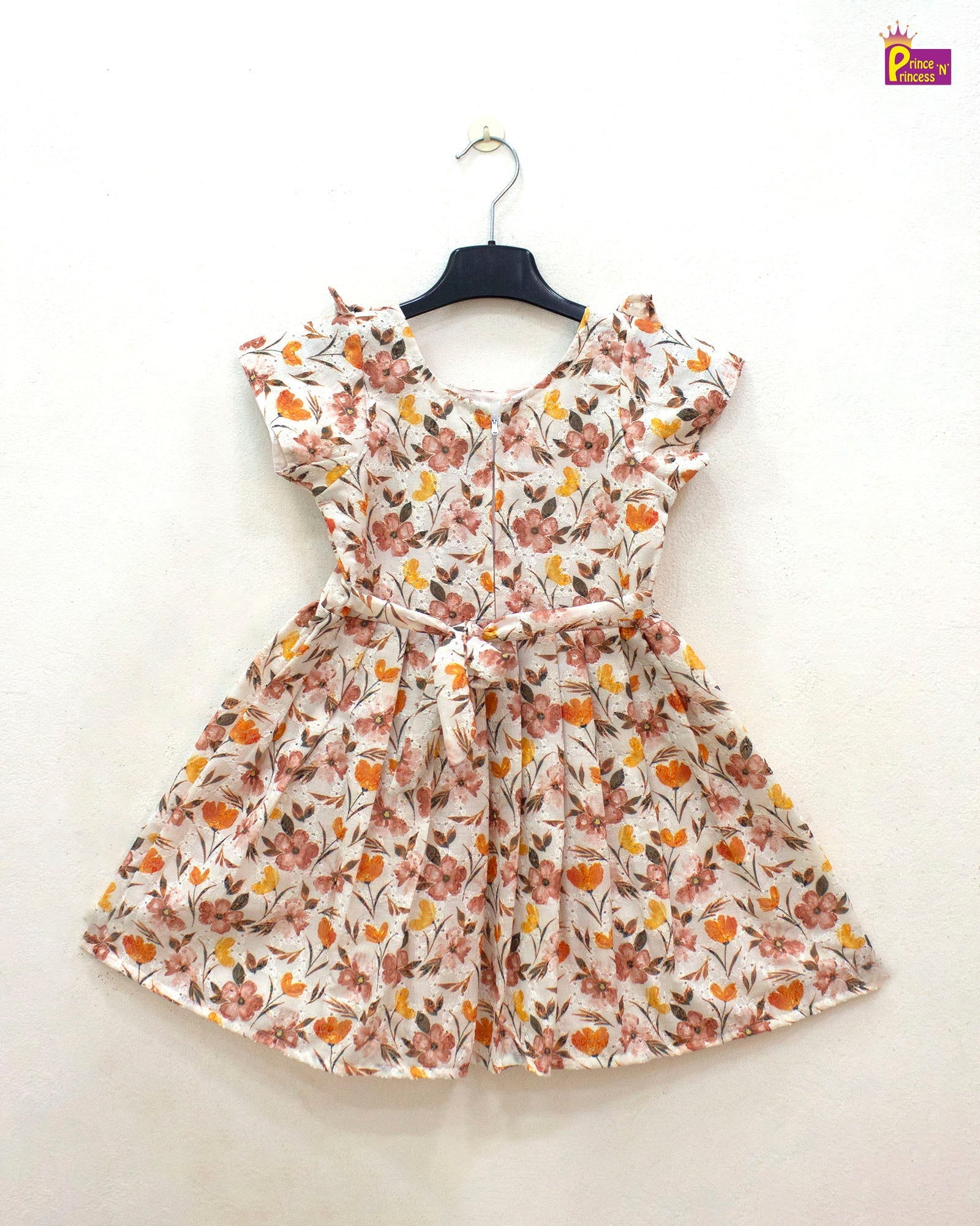 Kids Floral Peach Halfwhite hakoba Frock CF364 - Prince N Princess