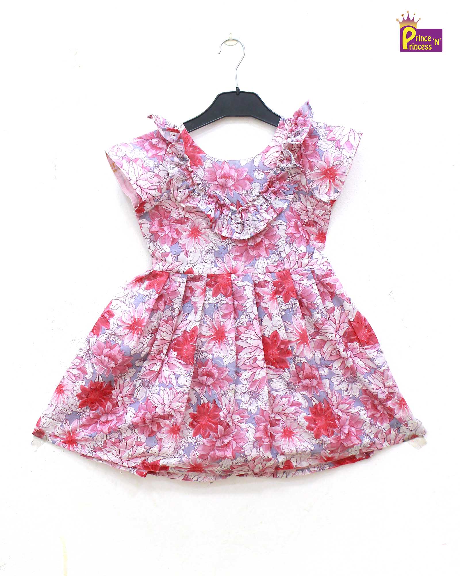 Kids Floral Pink Halfwhite hakoba Frock CF337 - Prince N Princess