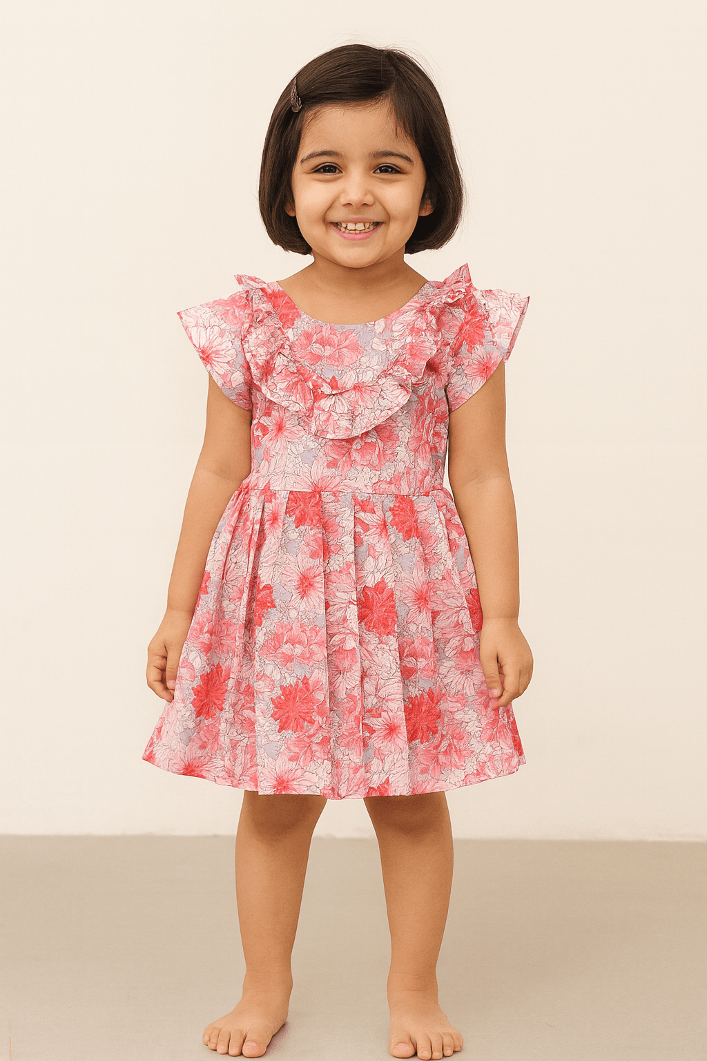 Kids Floral Pink Halfwhite hakoba Frock CF337 - Prince N Princess