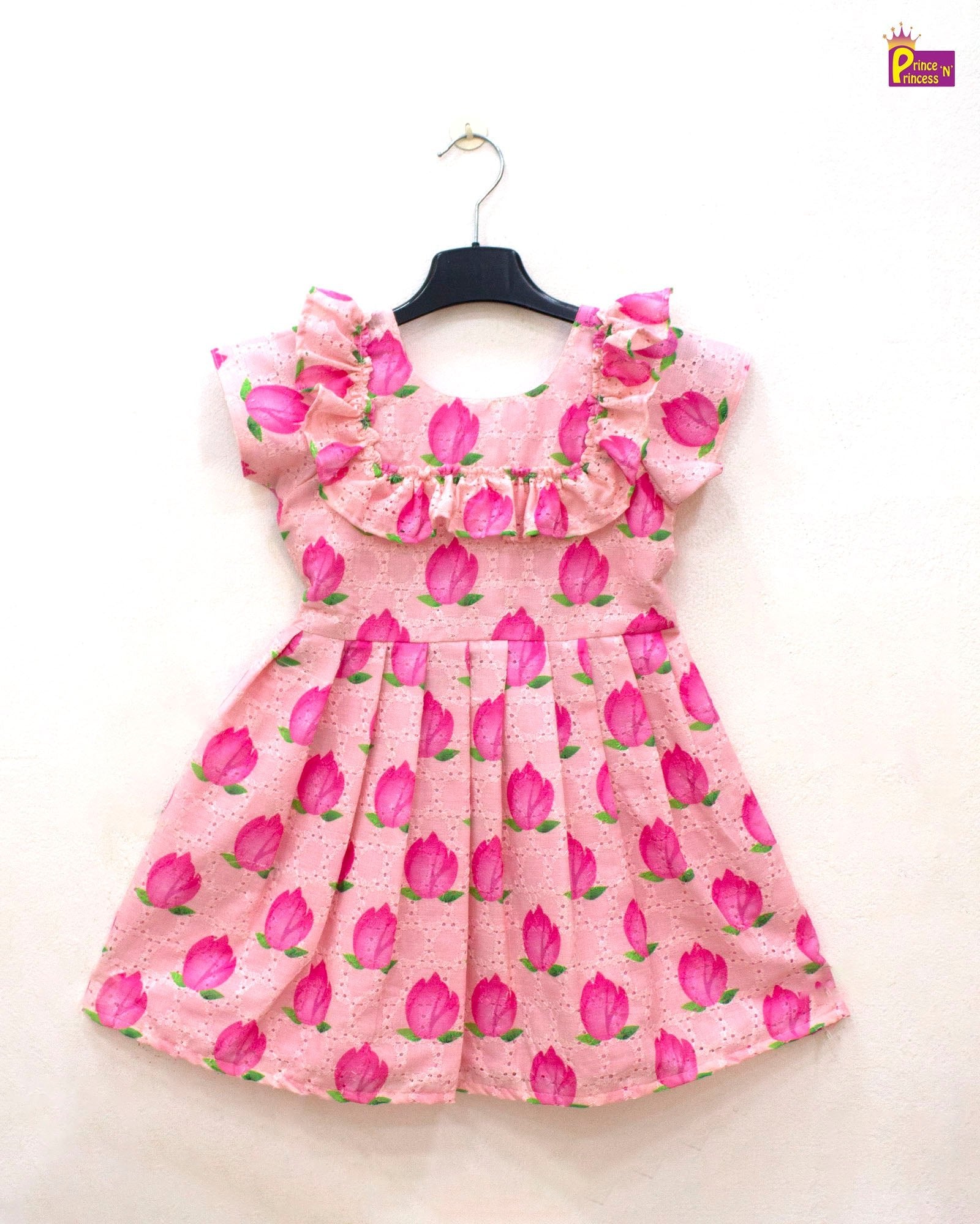 Kids Floral Pink Halfwhite hakoba Frock CF365 - Prince N Princess