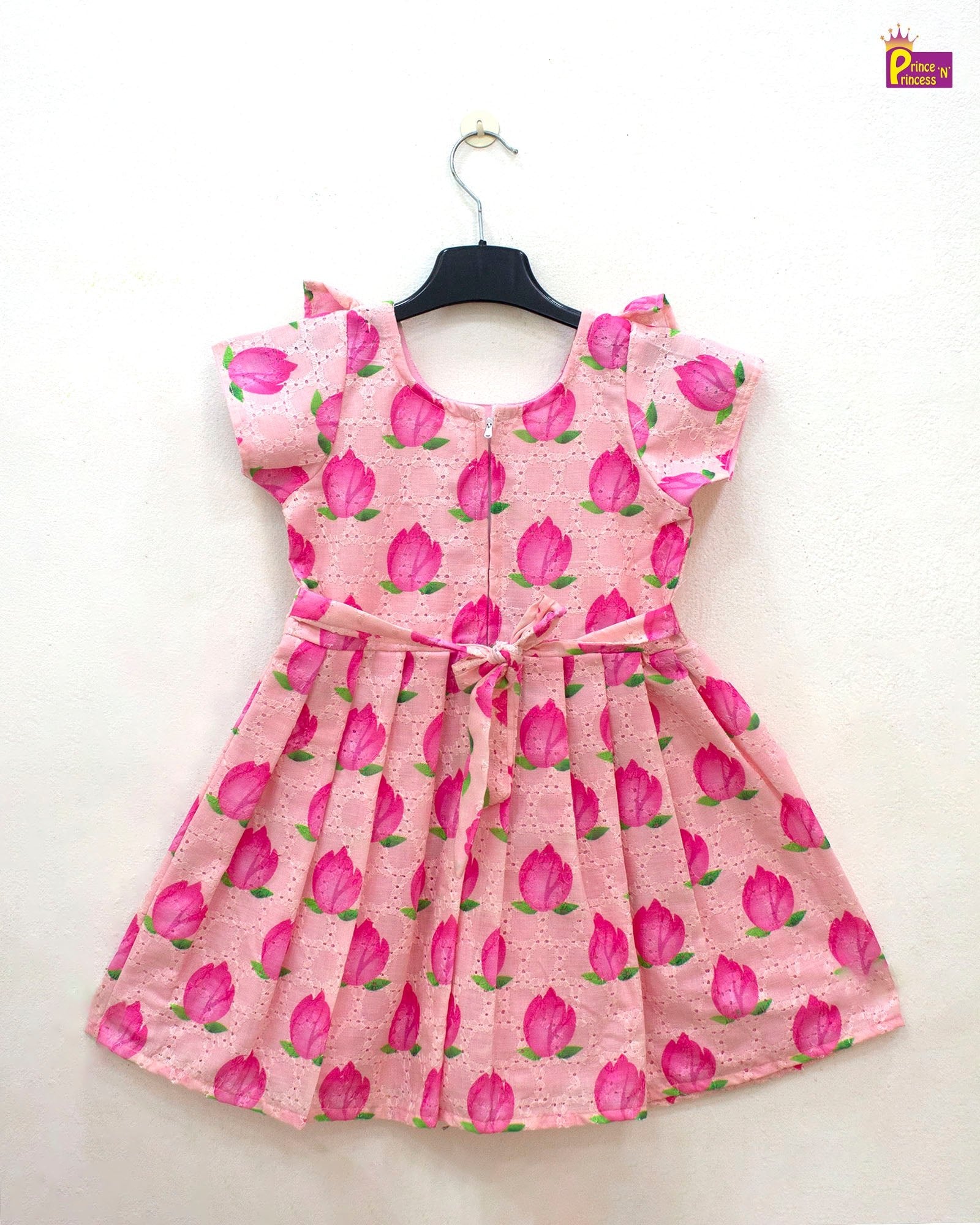 Kids Floral Pink Halfwhite hakoba Frock CF365 - Prince N Princess