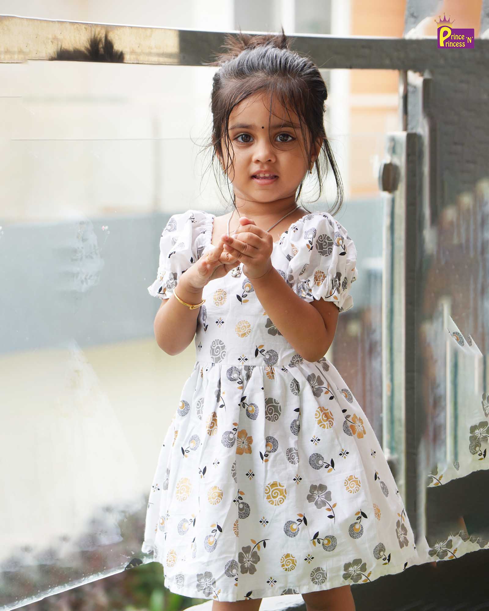 Kids Floral White Cotton Frock CF317 - Prince N Princess