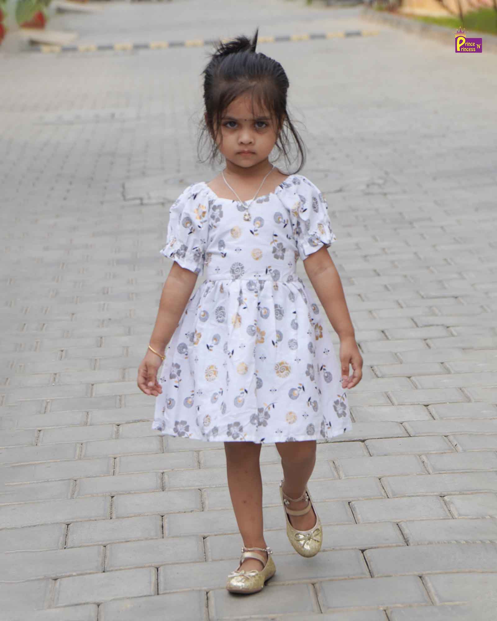 Kids Floral White Cotton Frock CF317 - Prince N Princess