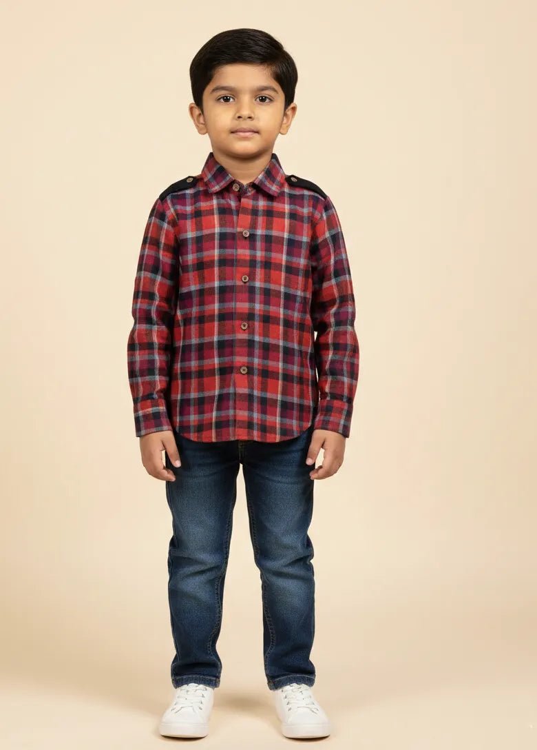Kids Full Sleeve Cotton Shirt in Red ST229 for kids festival wear