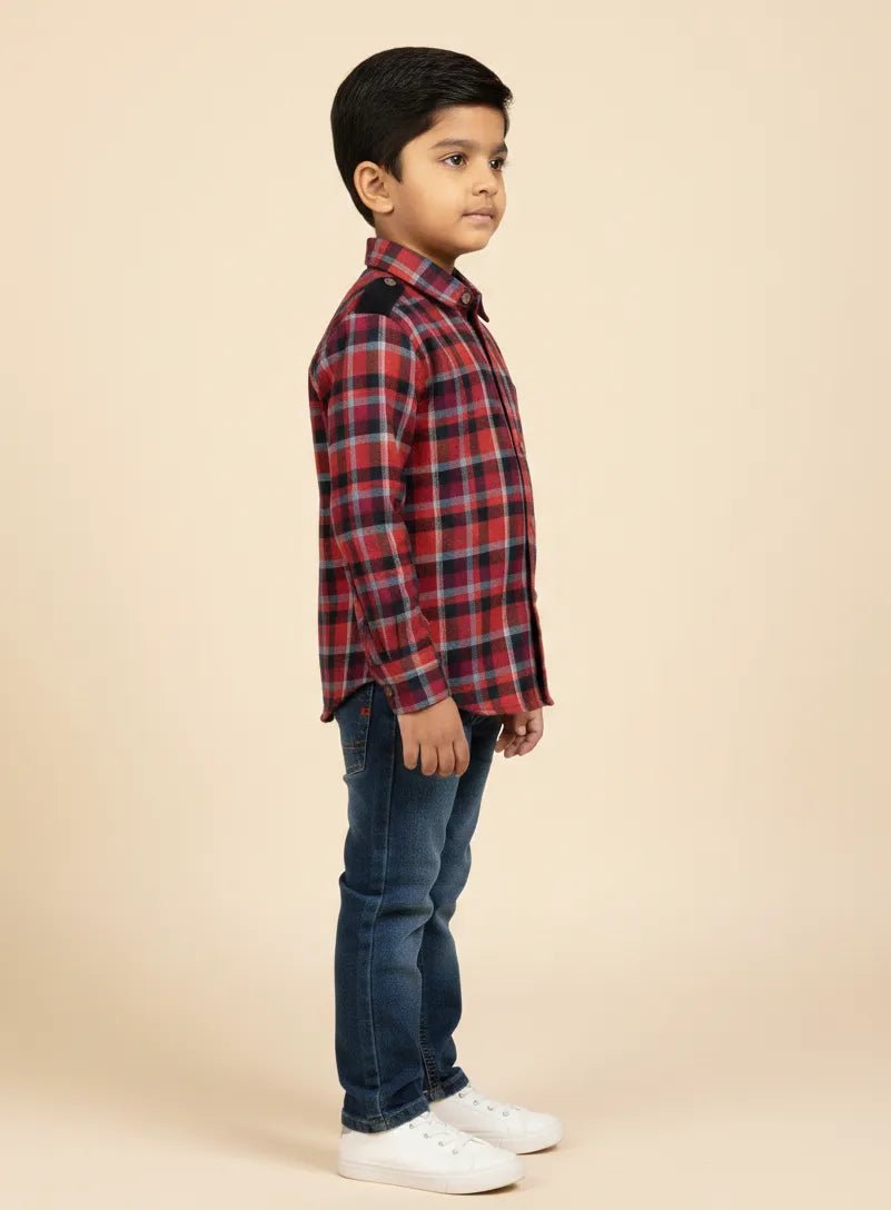 Kids Full Sleeve Cotton Shirt in Red ST229 for kids festival wear