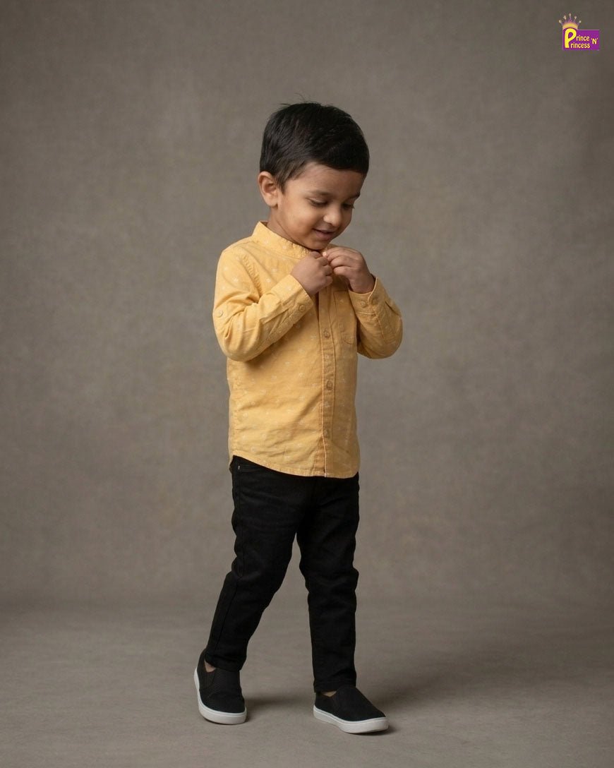 Kids Full Sleeve Cotton Shirt in Yellow ST228 - Prince N Princess