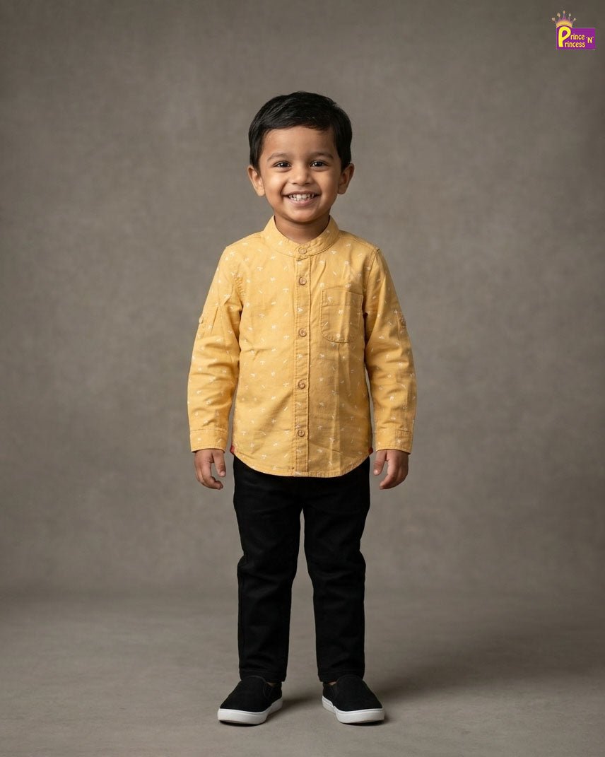 Kids Full Sleeve Cotton Shirt in Yellow ST228 - Prince N Princess