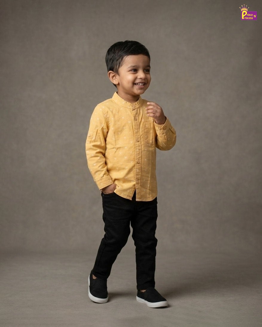 Kids Full Sleeve Cotton Shirt in Yellow ST228 - Prince N Princess