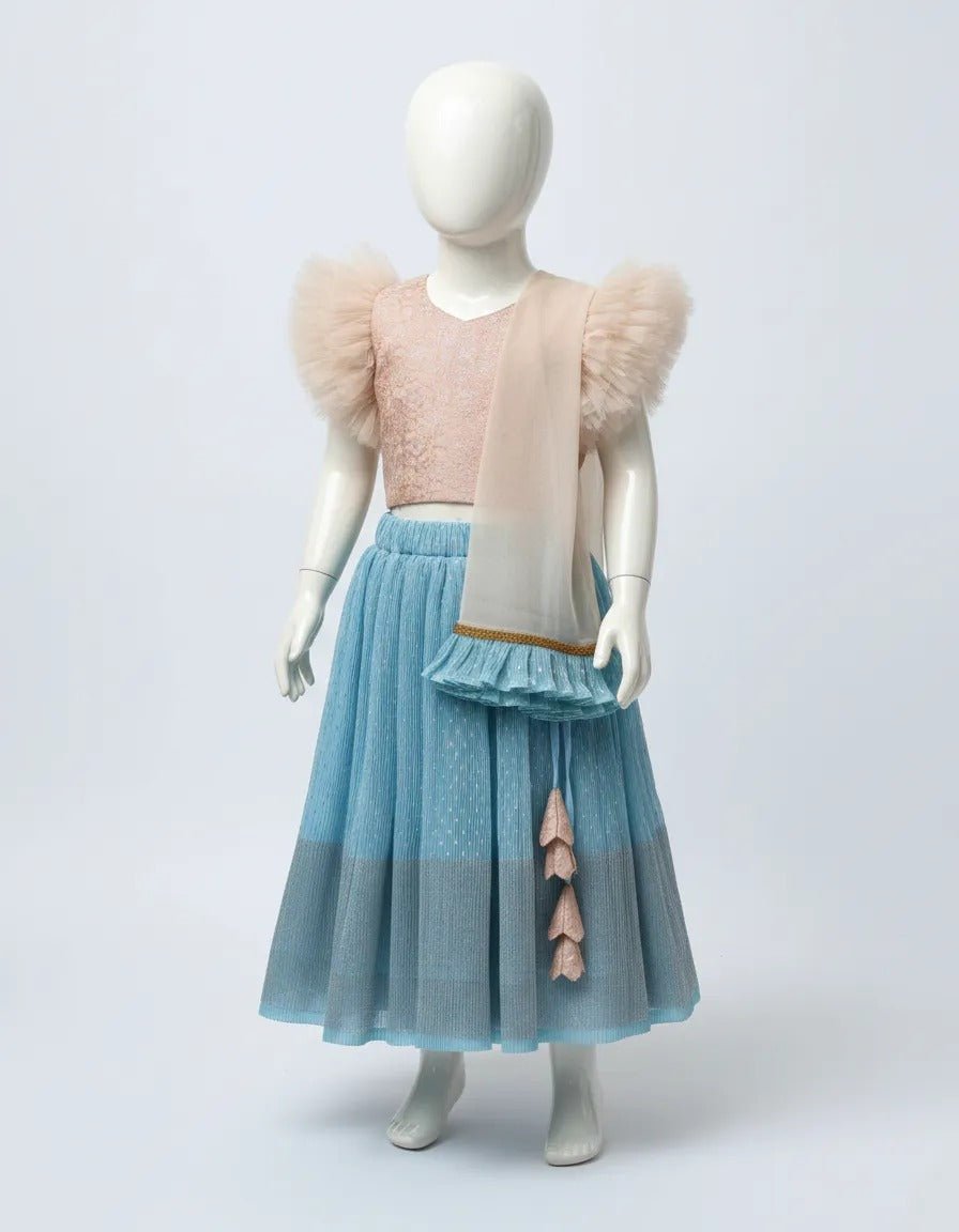 Kids Georgette Lehenga Choli in Rose Gold with SkyBlue LC266 - Prince N Princess