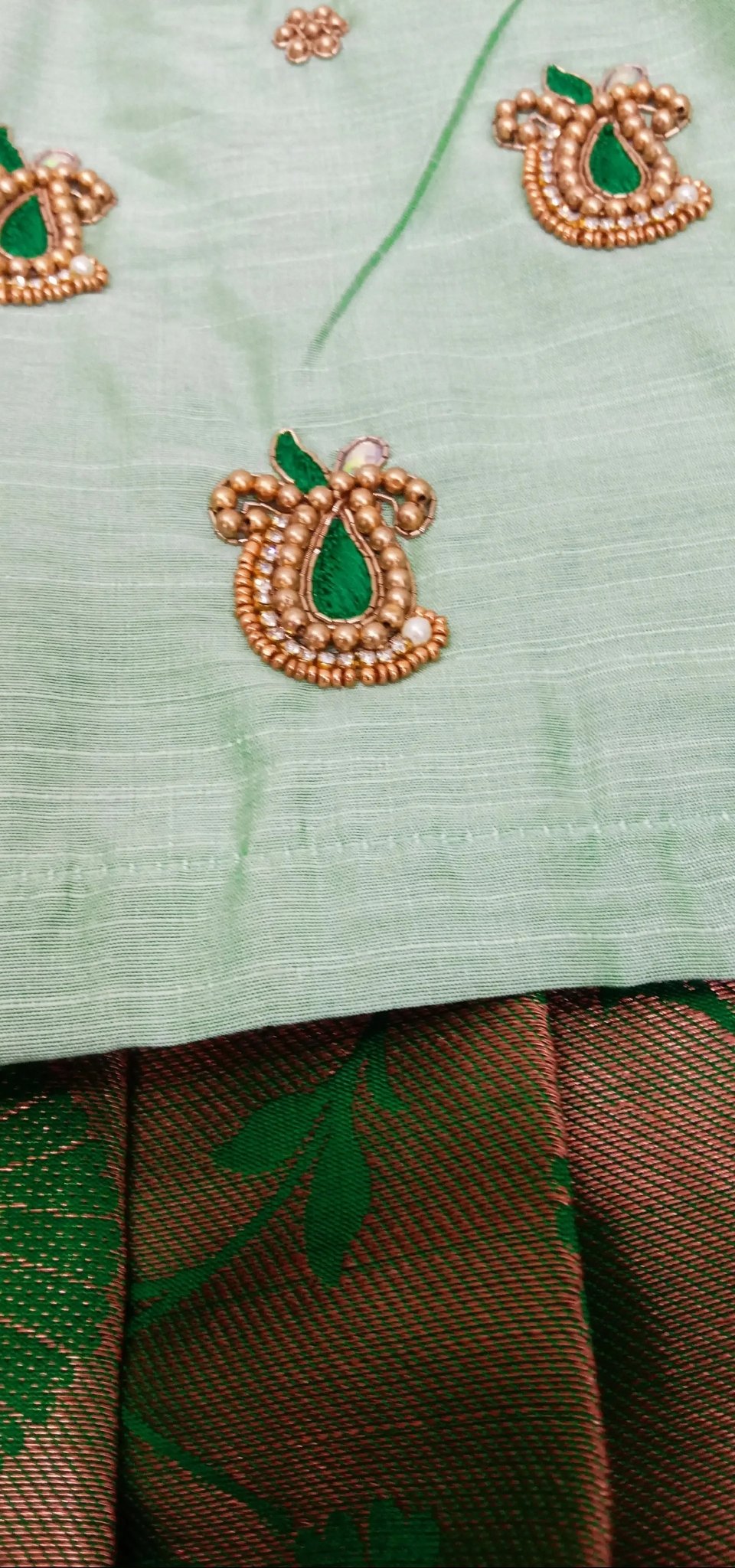 Kids Grand Green Embroidery Aari Work Pattu Pavadai PPP1147 - Prince N Princess