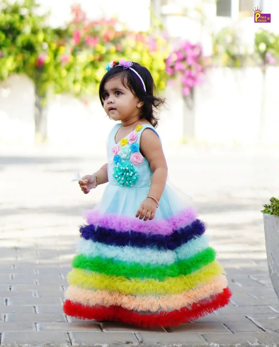 Kids Grand Rainbow Birthday Party Gown BG071 for kids festival wear