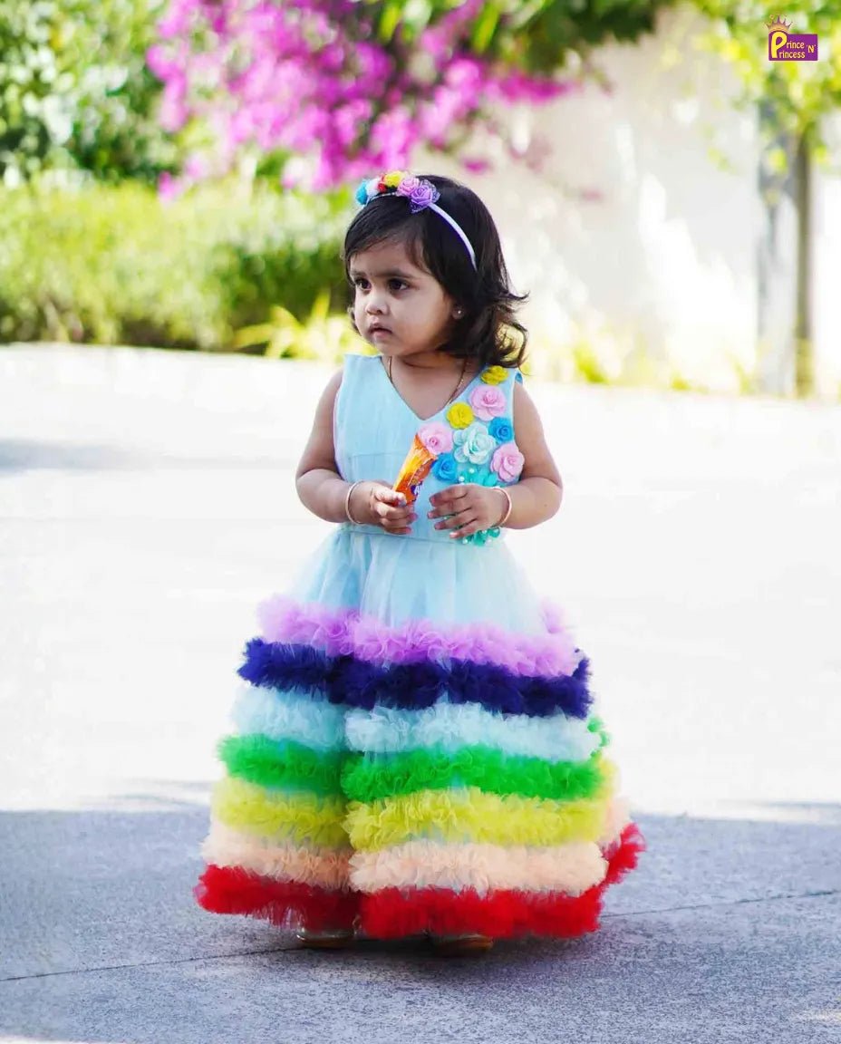 Kids Grand Rainbow Birthday Party Gown BG071 for kids festival wear