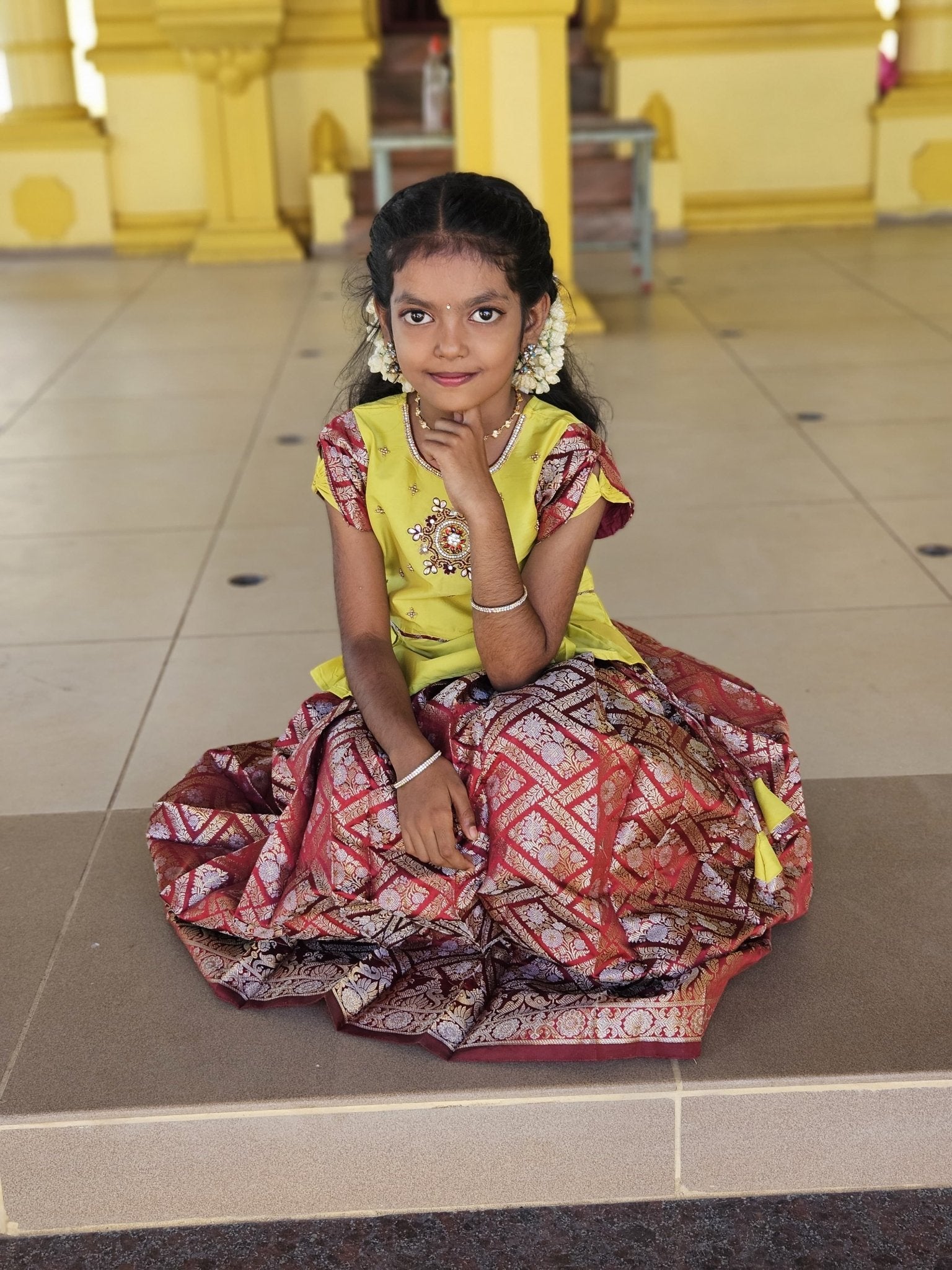 Kids Green and Maroon Traditional AARI Work pattu Pavadai PPP1535 - Prince N Princess