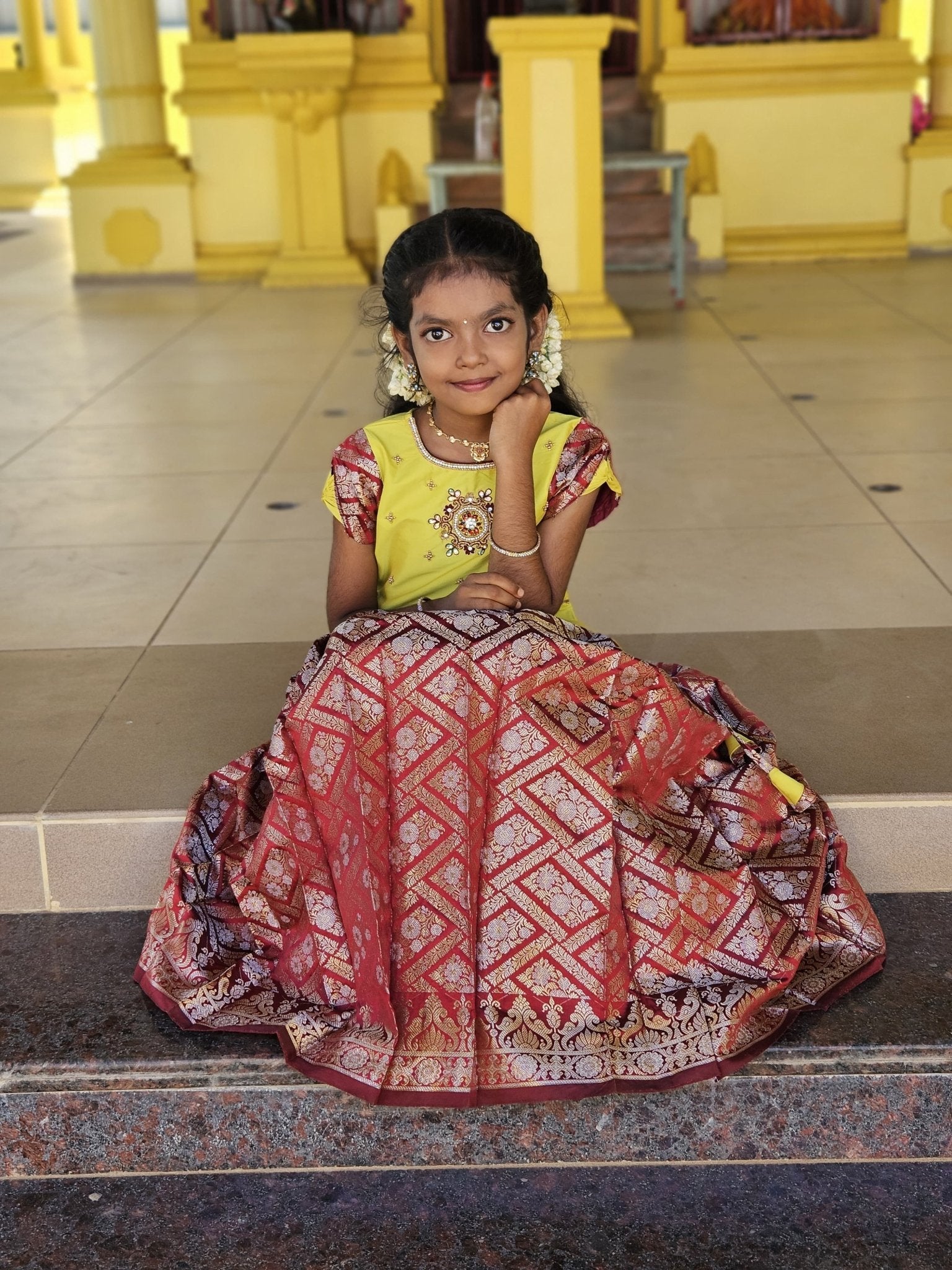 Kids Green and Maroon Traditional AARI Work pattu Pavadai PPP1535 - Prince N Princess