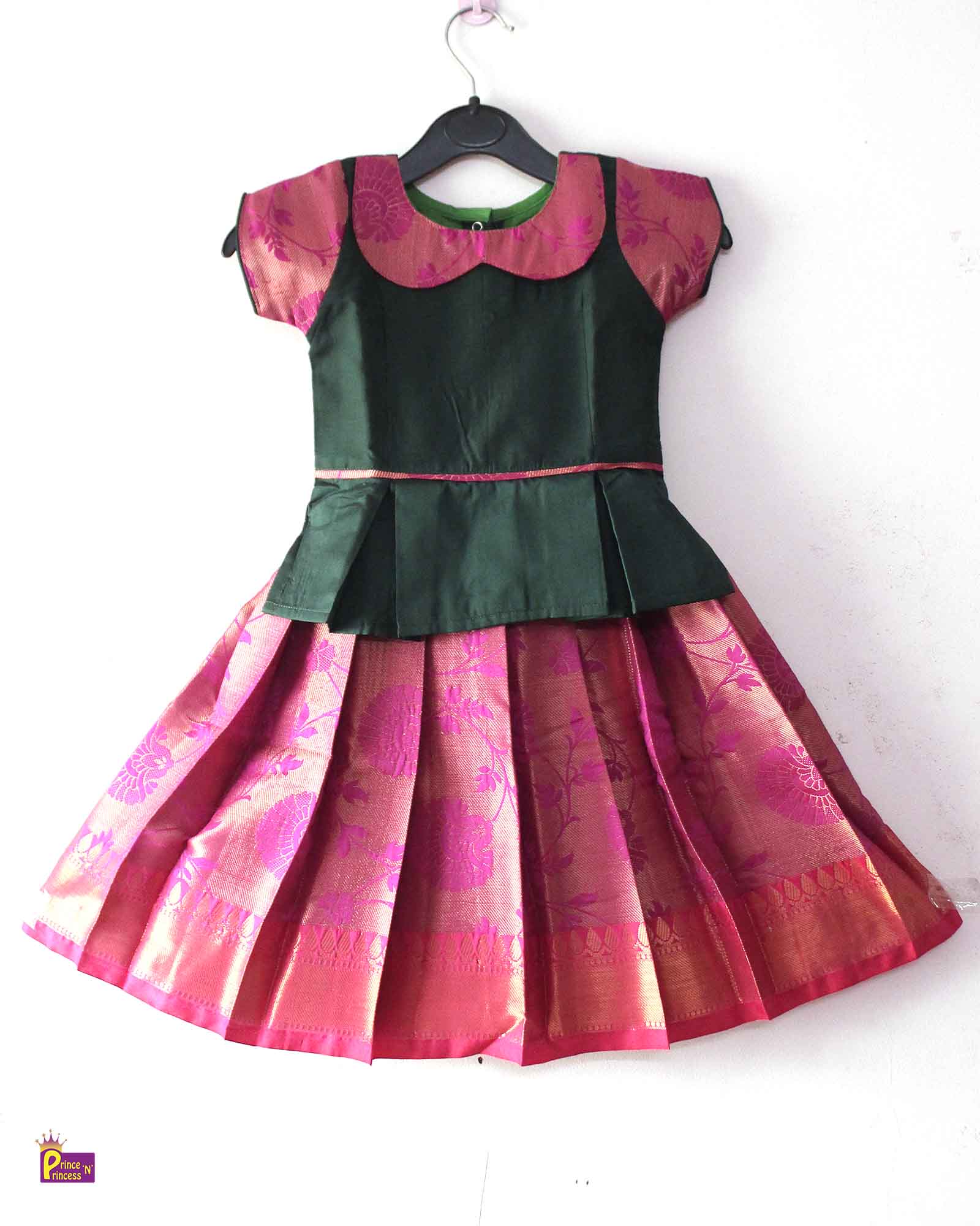 Kids Green And Pink Traditional Pattupavadai PPP1354 - Prince N Princess