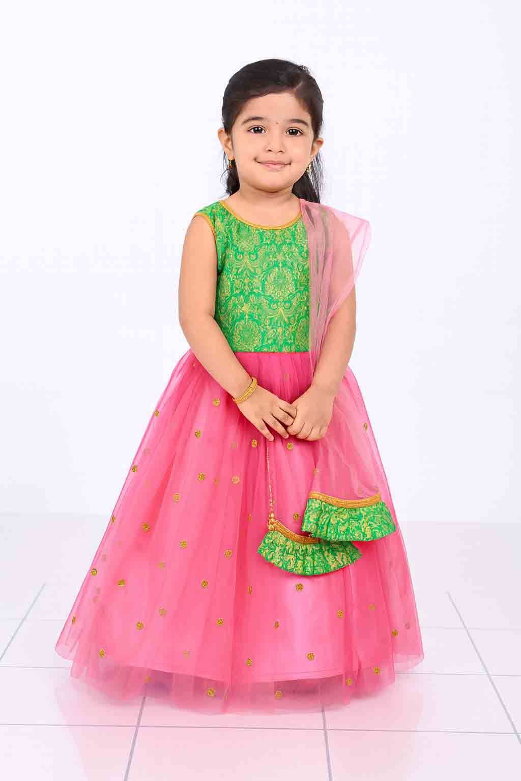 Kids Green Baby Pink Sequence Embroidery Lehenga Choli LC097 - Prince N Princess