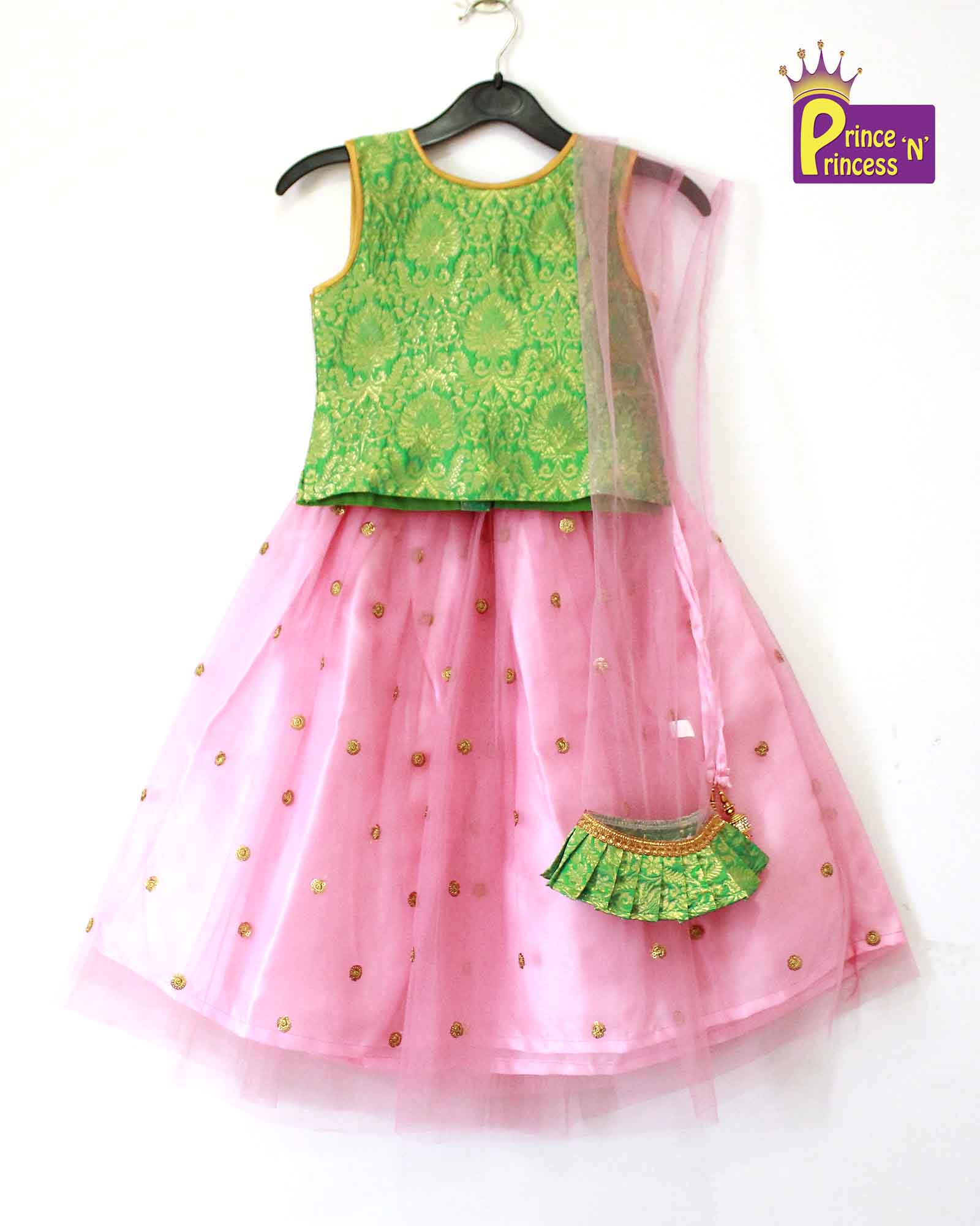 Kids Green Baby Pink Sequence Embroidery Lehenga Choli LC097 - Prince N Princess