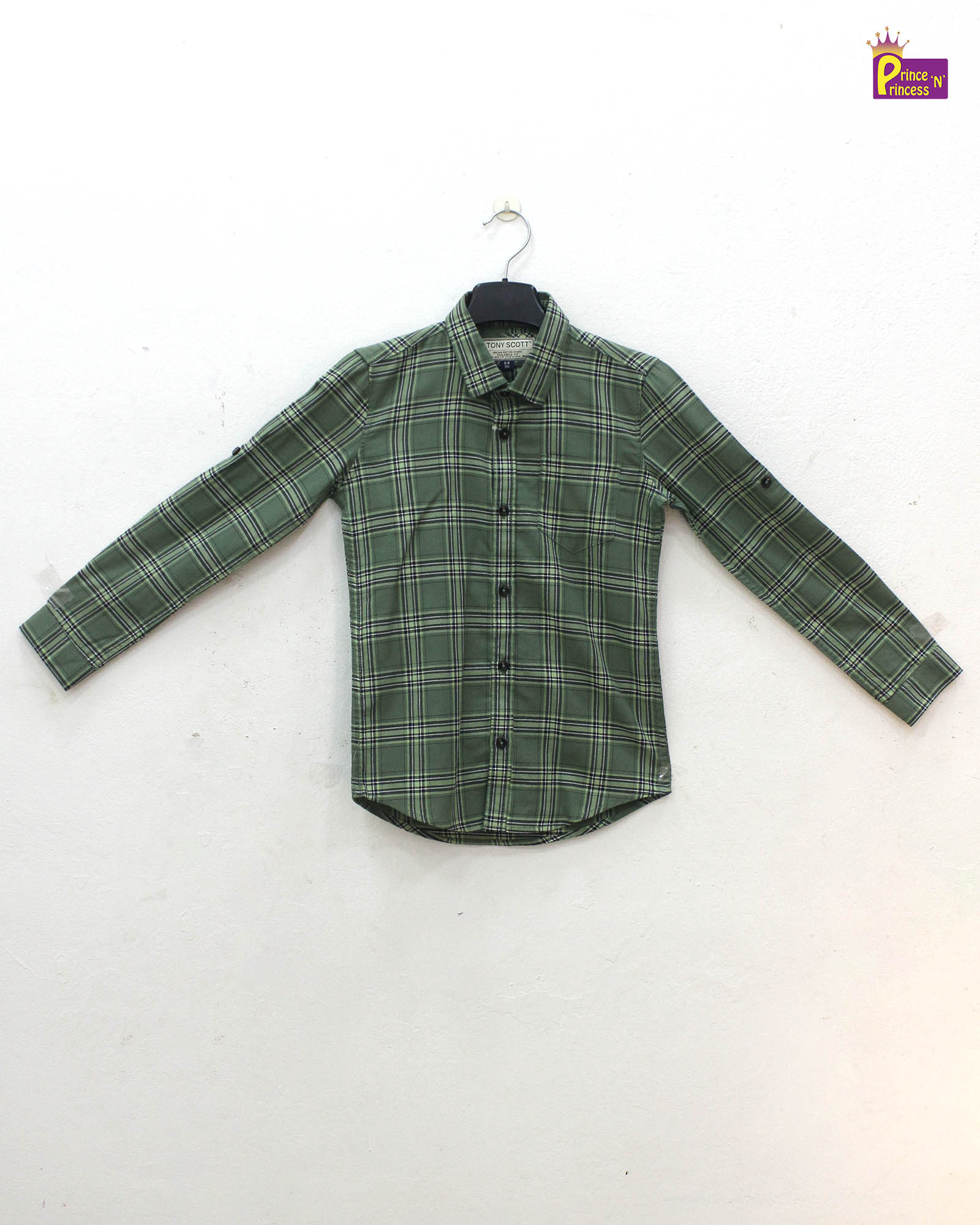 Kids Green checked Cotton Shirt ST190 - Prince N Princess