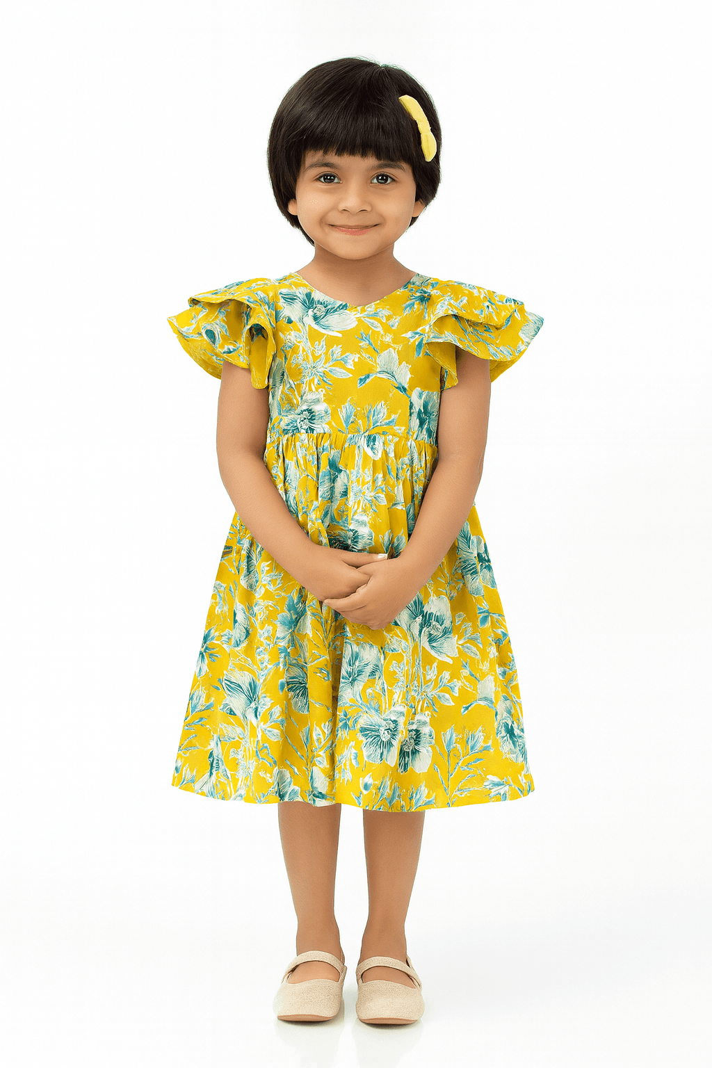 Kids Green Floral Cotton Frock CF373 - Prince N Princess