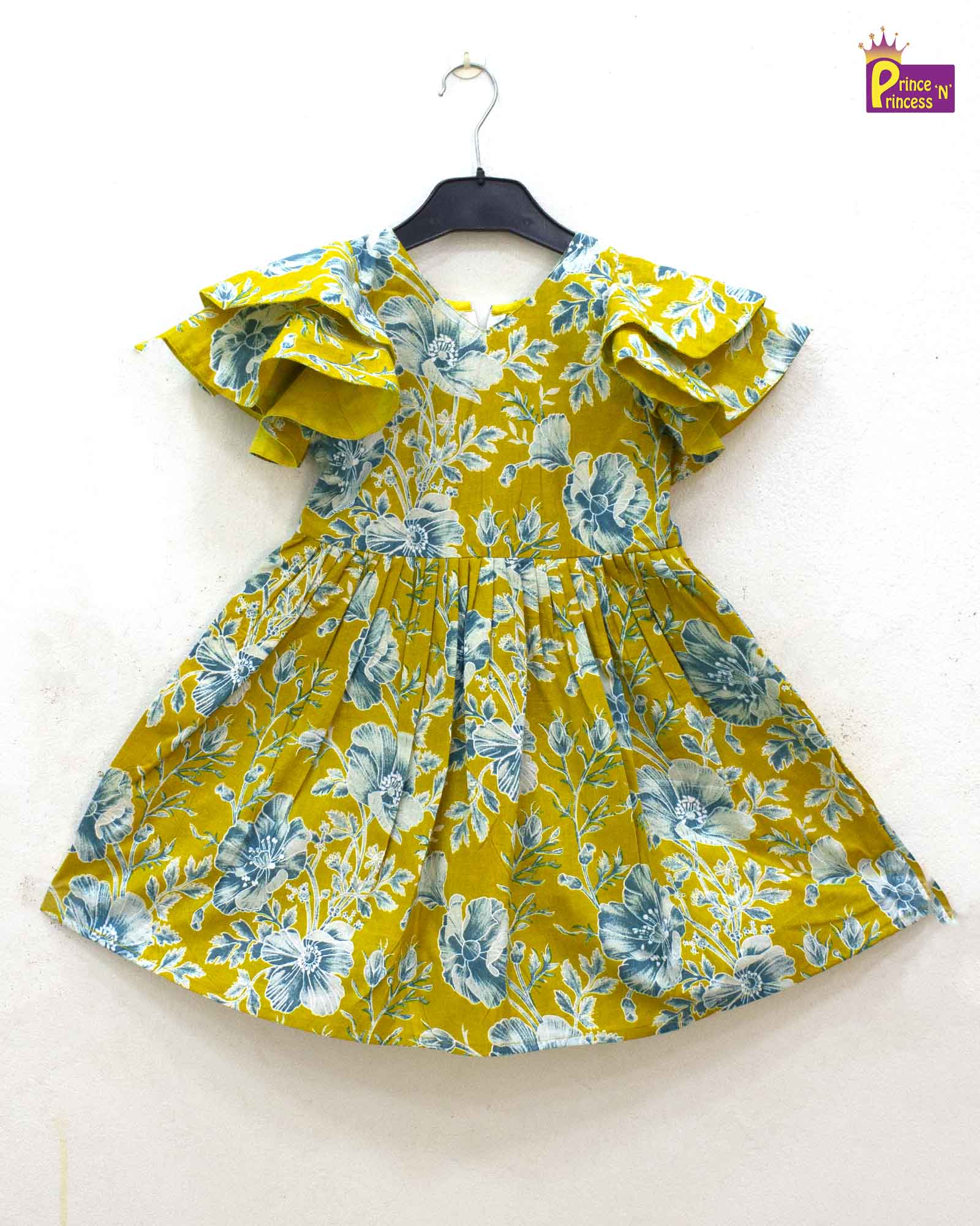 Kids Green Floral Cotton Frock CF373 - Prince N Princess