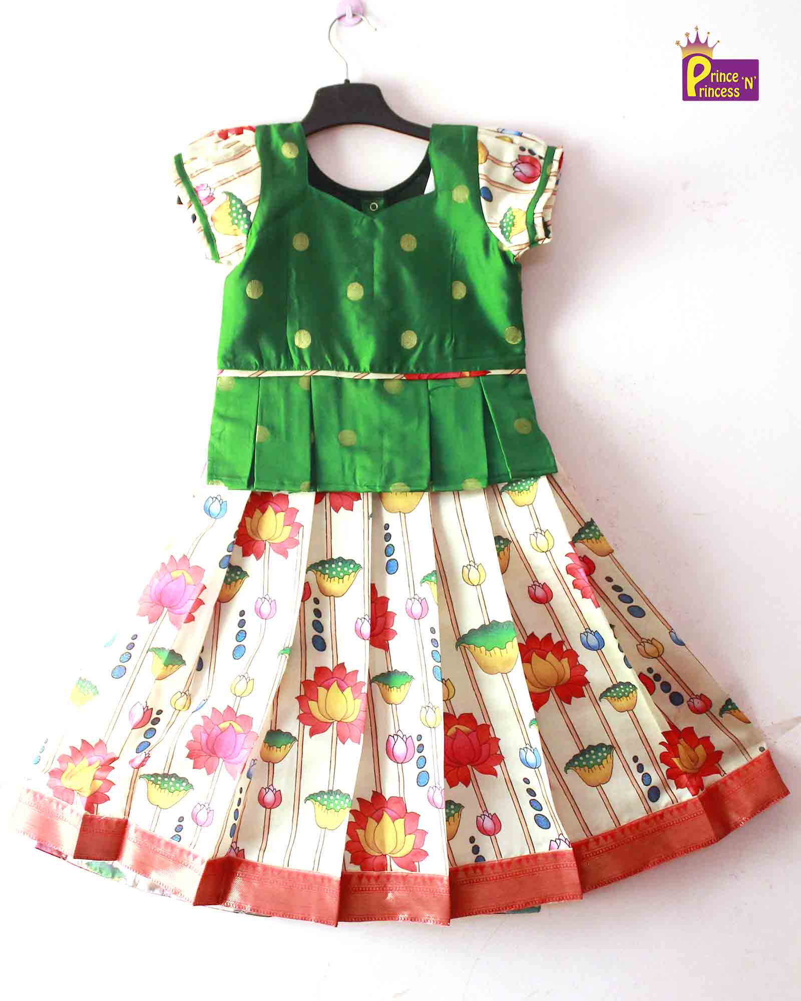 Kids Green Half White Festival Wear Pattu Pavadai PPP1411 - Prince N Princess