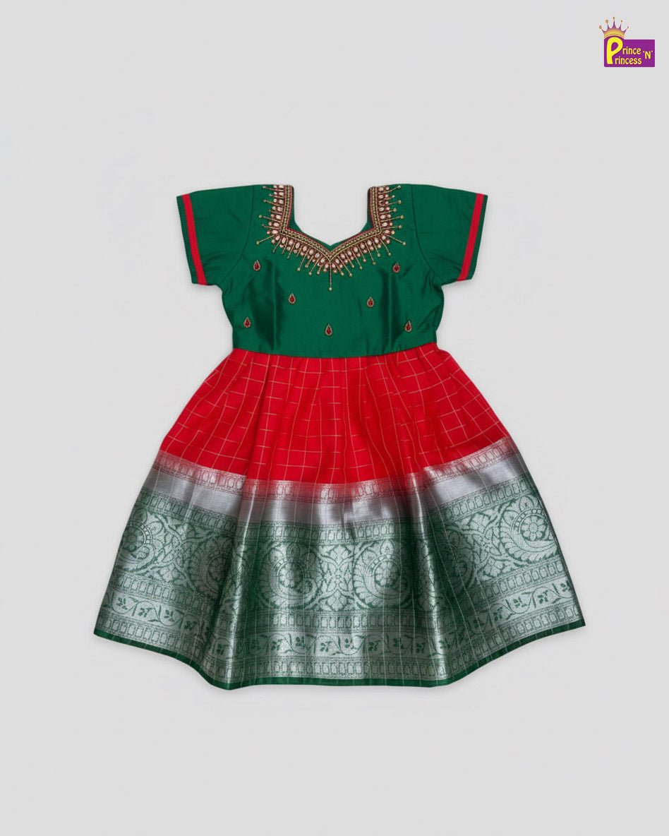 Kids Green Red Organza AARI Ethnic Party Gown PG253 - Prince N Princess