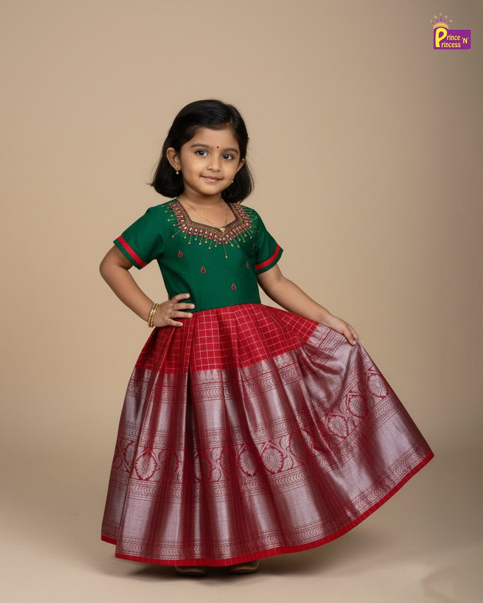 Kids Green Red Organza AARI Ethnic Party Gown PG482 - Prince N Princess