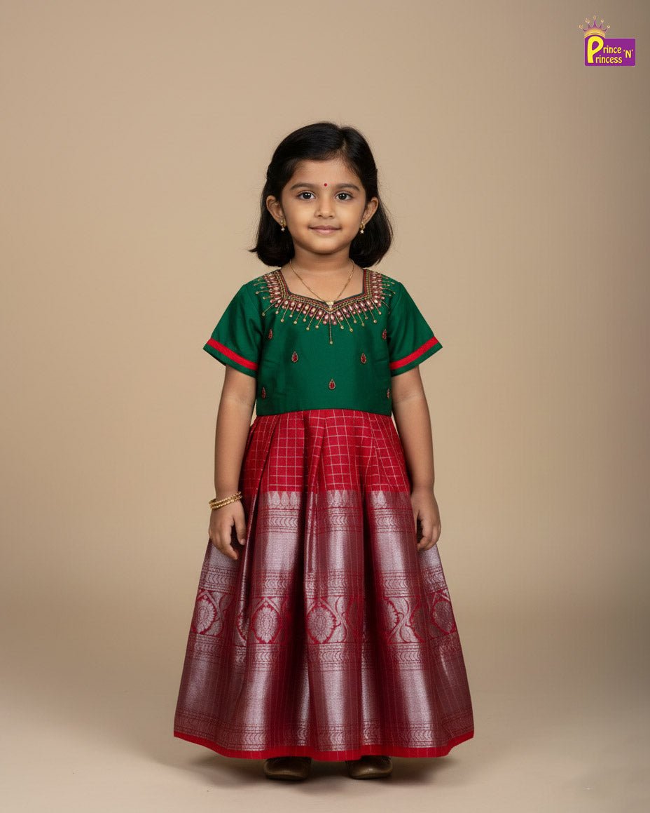 Kids Green Red Organza AARI Ethnic Party Gown PG482 - Prince N Princess