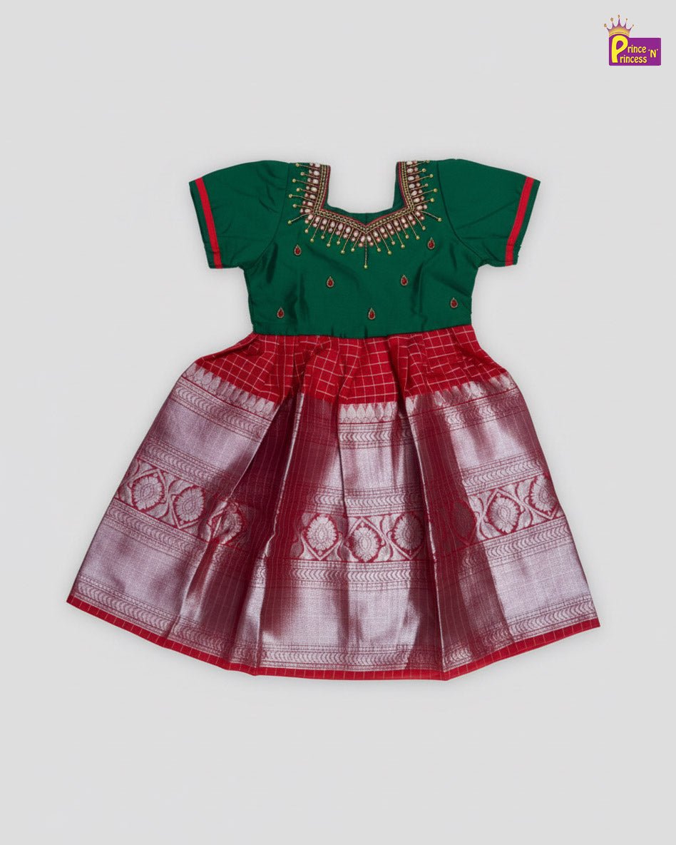 Kids Green Red Organza AARI Ethnic Party Gown PG482 - Prince N Princess