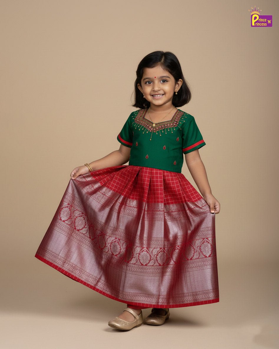 Kids Green Red Organza AARI Ethnic Party Gown PG482 - Prince N Princess