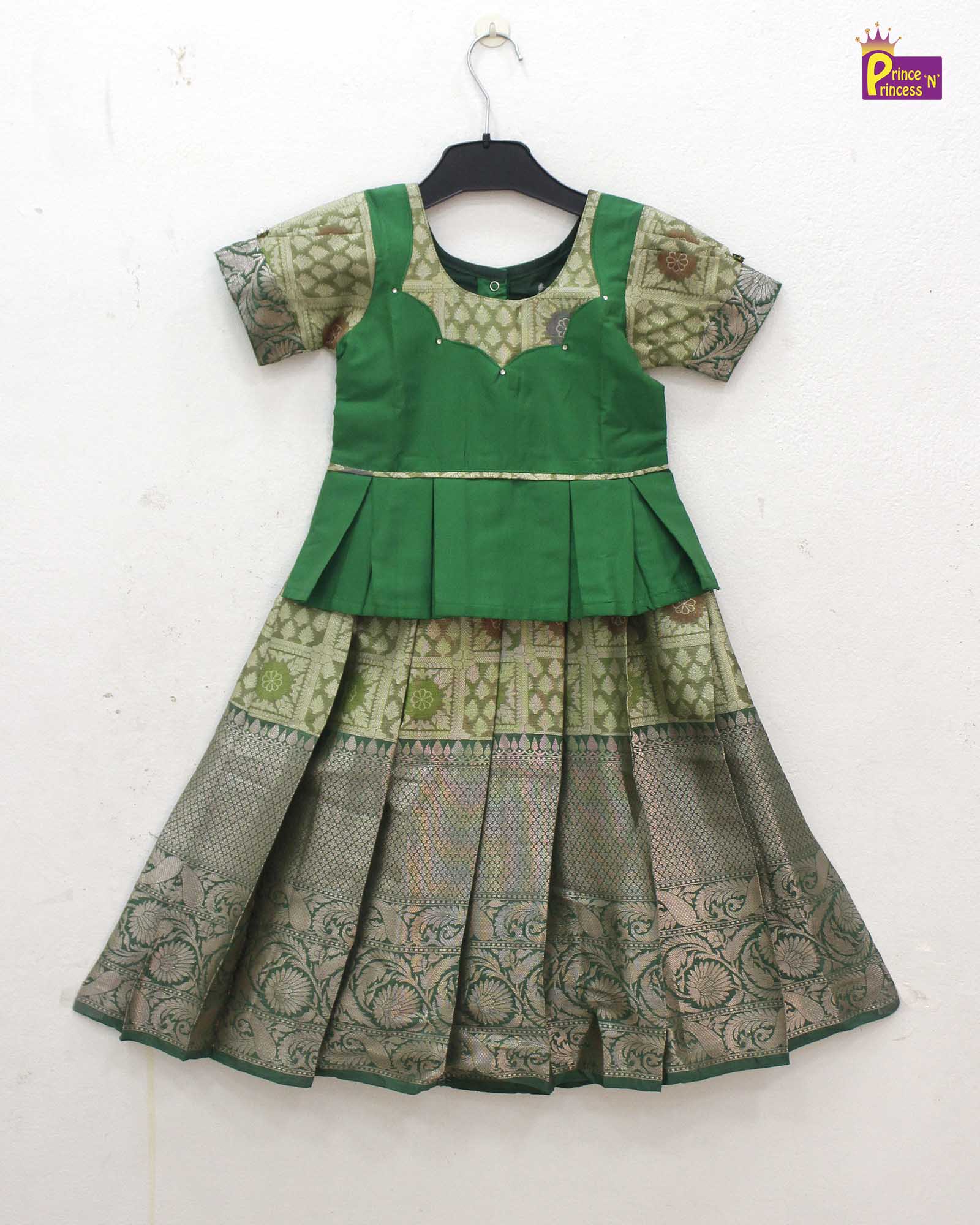 Kids Green Tissue Designer Pattu Pavadai PPP1455 - Prince N Princess