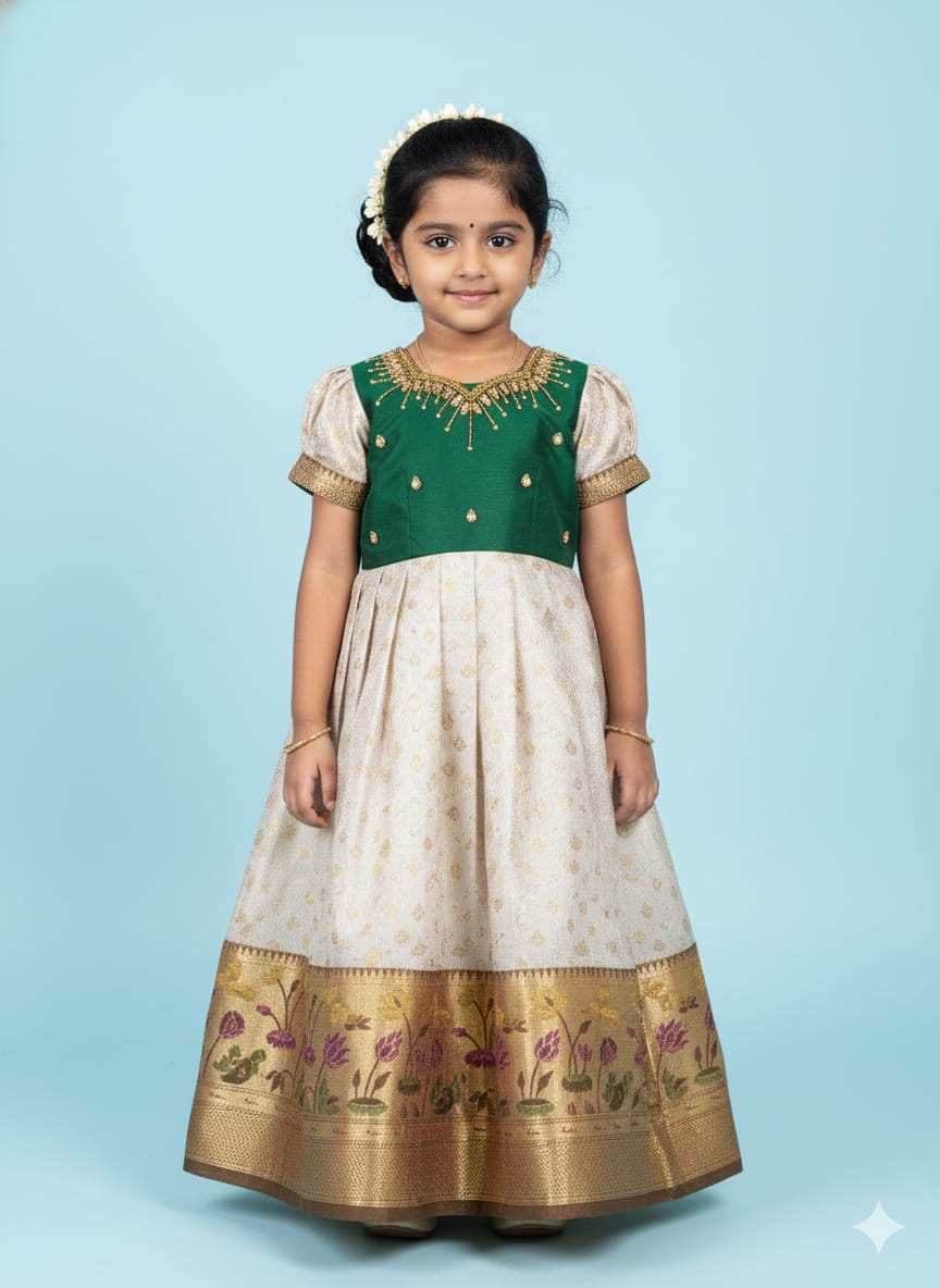 Kids Green Tisue AARI Ethnic Party Gown PG623 - Prince N Princess