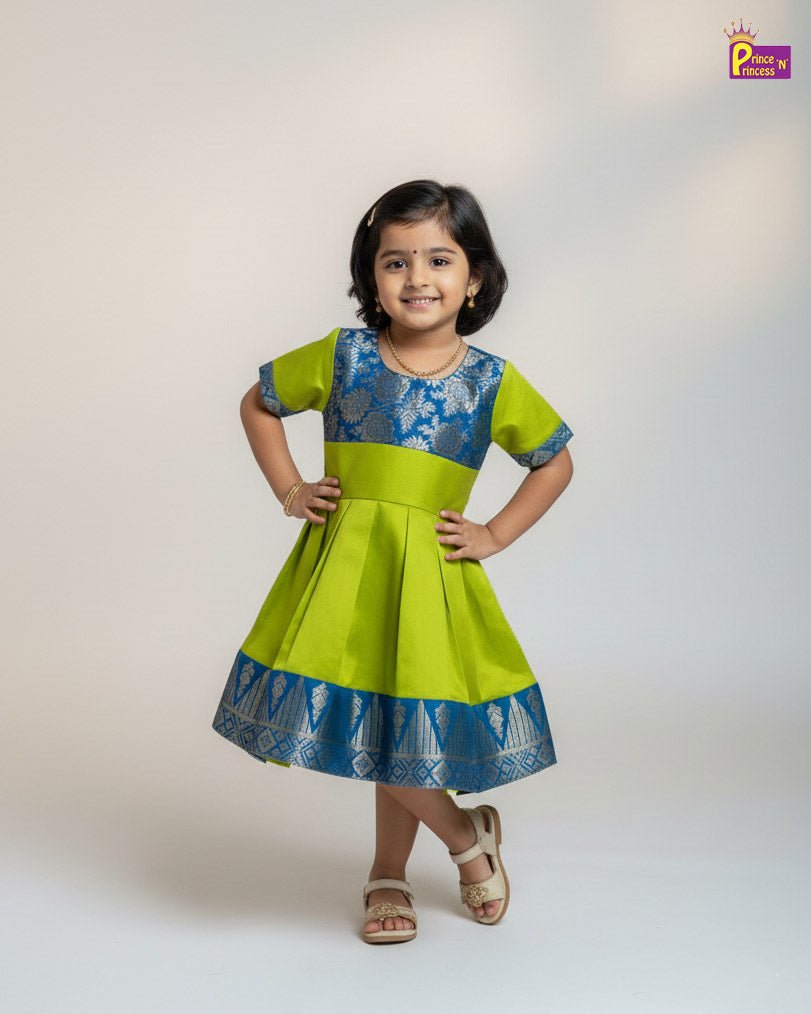 Kids Green With Blue Party Frock LDF333 - Prince N Princess