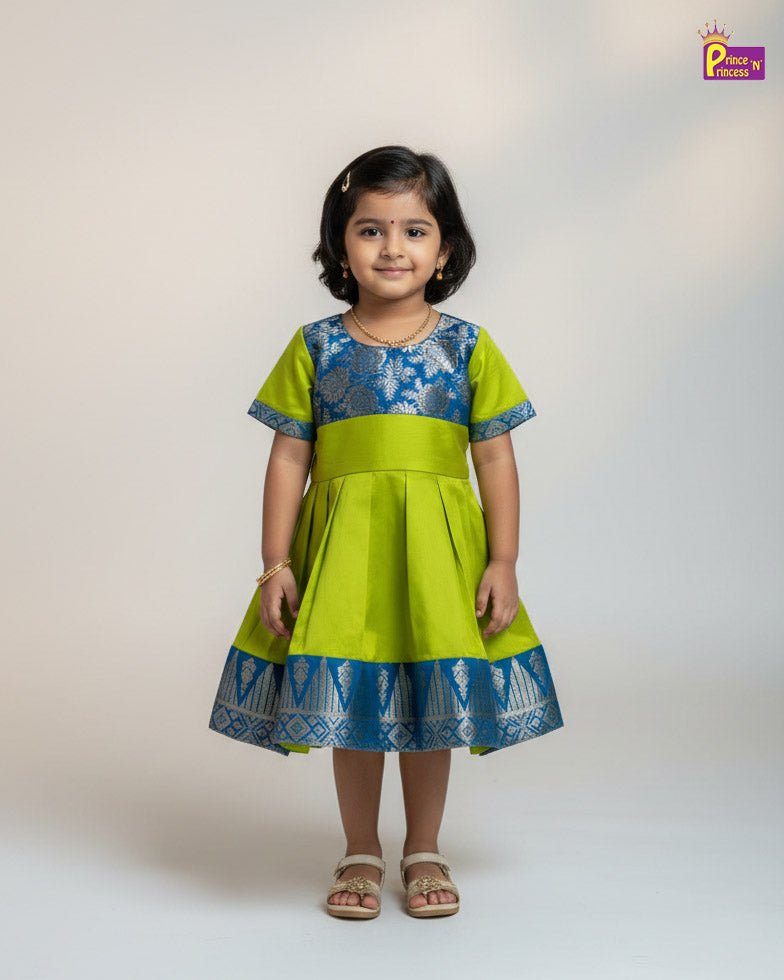 Kids Green With Blue Party Frock LDF333 - Prince N Princess