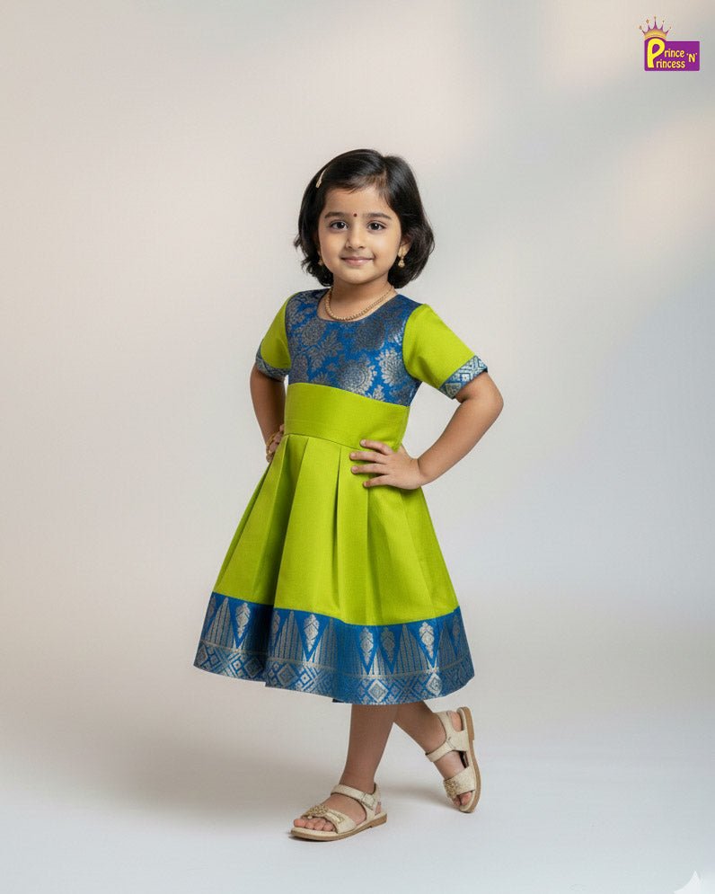 Kids Green With Blue Party Frock LDF333 - Prince N Princess
