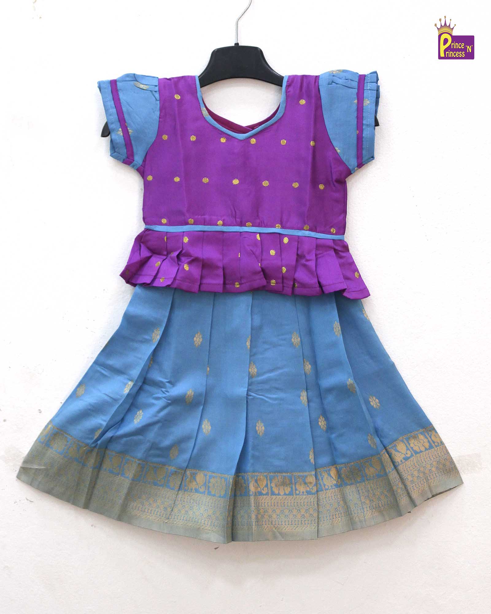 Traditional Pattu Pavadai for Girls - Puff Sleeves Prince N Princess