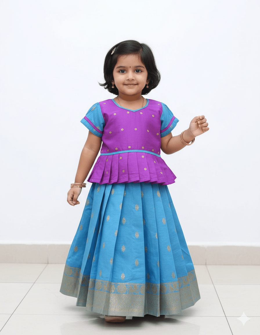 Traditional Pattu Pavadai for Girls - Puff Sleeves Prince N Princess