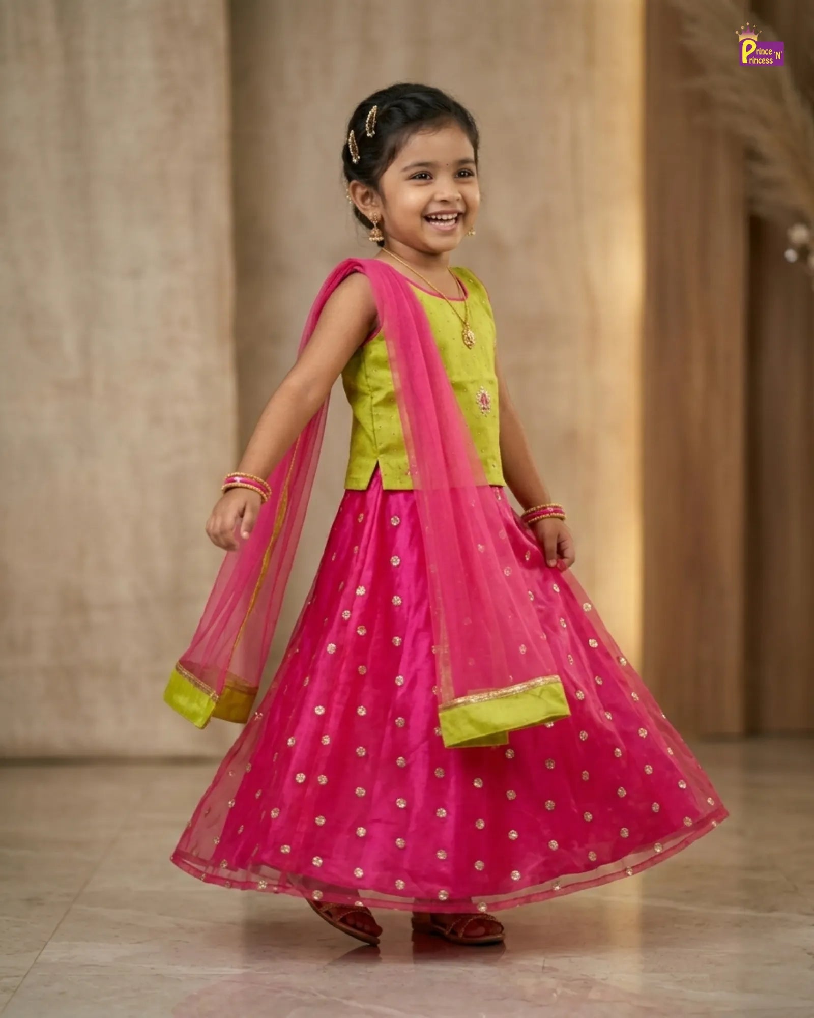 Kids Green With Pink Sequence Embroidery Lehenga Choli LC094 for kids festival wear