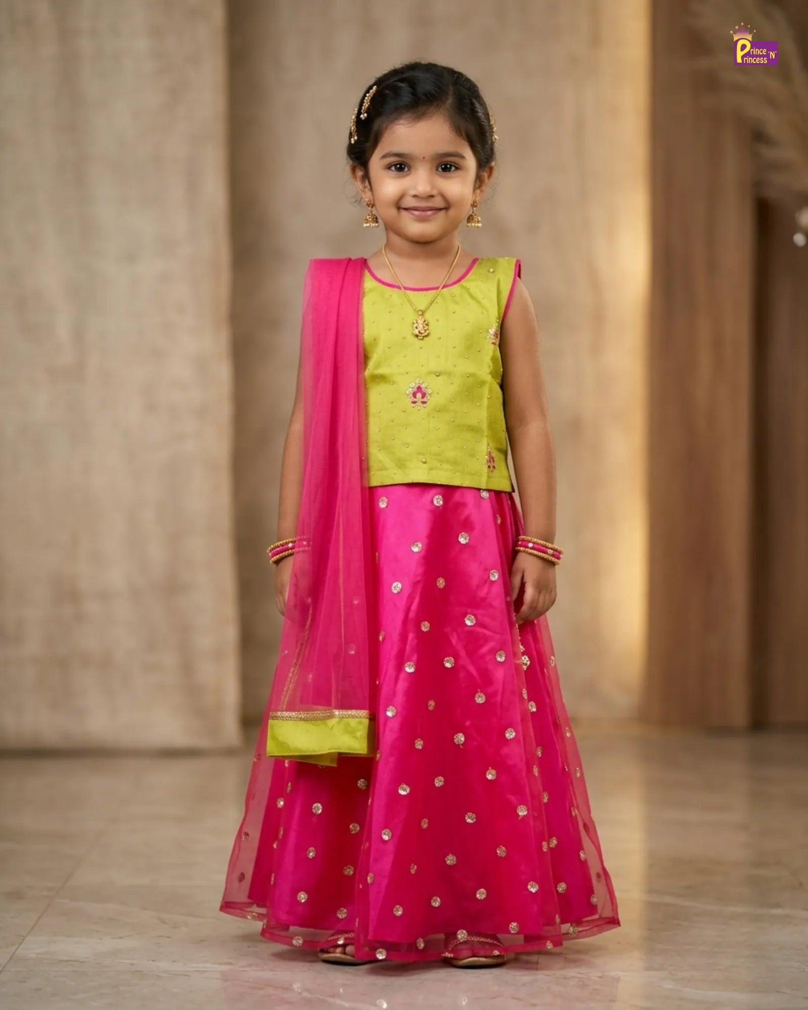Kids Green With Pink Sequence Embroidery Lehenga Choli LC094 for kids festival wear