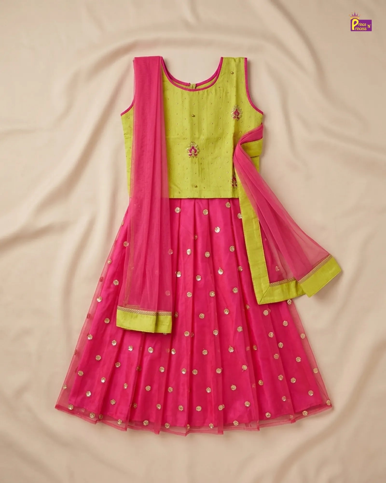 Kids Green With Pink Sequence Embroidery Lehenga Choli LC094 for kids festival wear