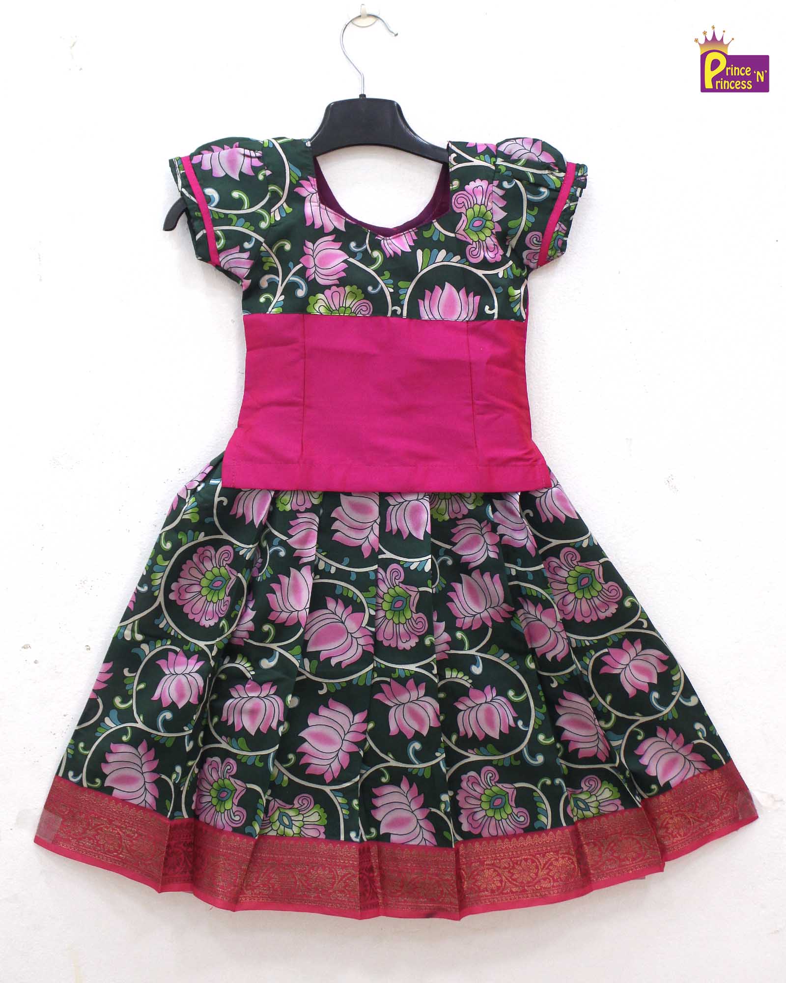 Kids Green With Pink Traditional Pattupavadai PPP1329 - Prince N Princess